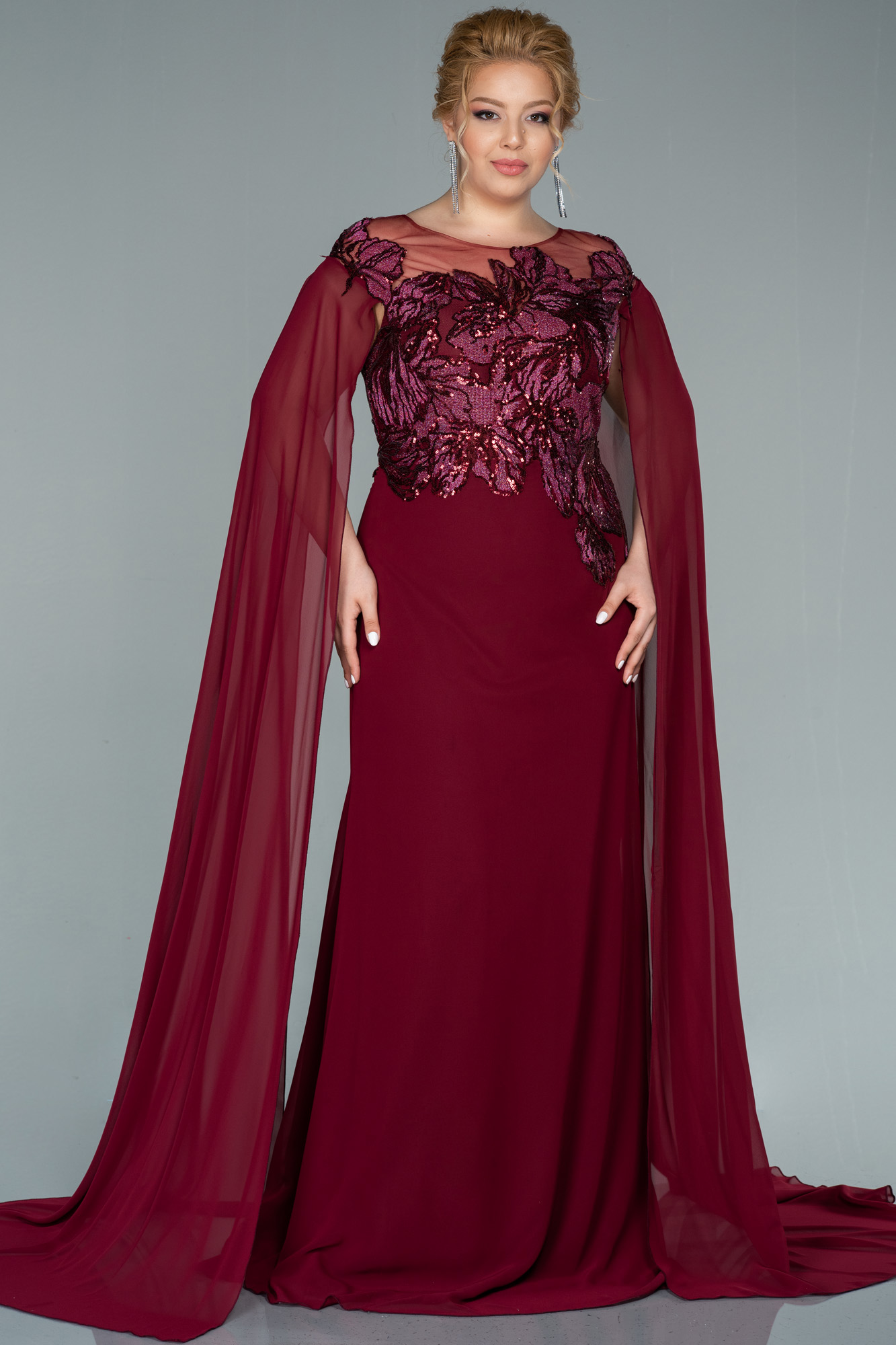 Burgundy Long Chiffon Oversized Evening Dress ABU1701 Abiyefon