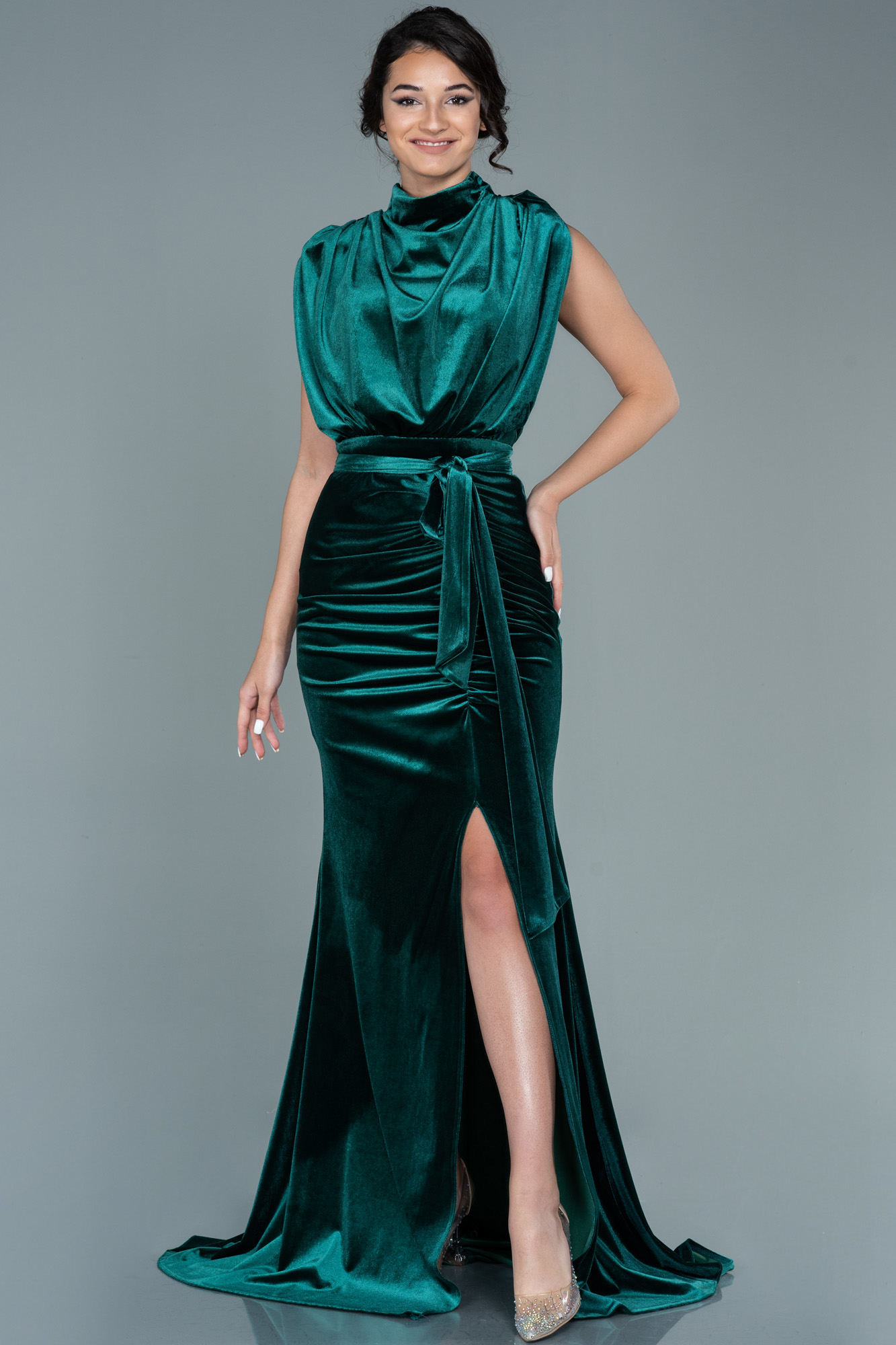 Long Emerald Green Velvet Evening Dress ABU2668 Abiyefon