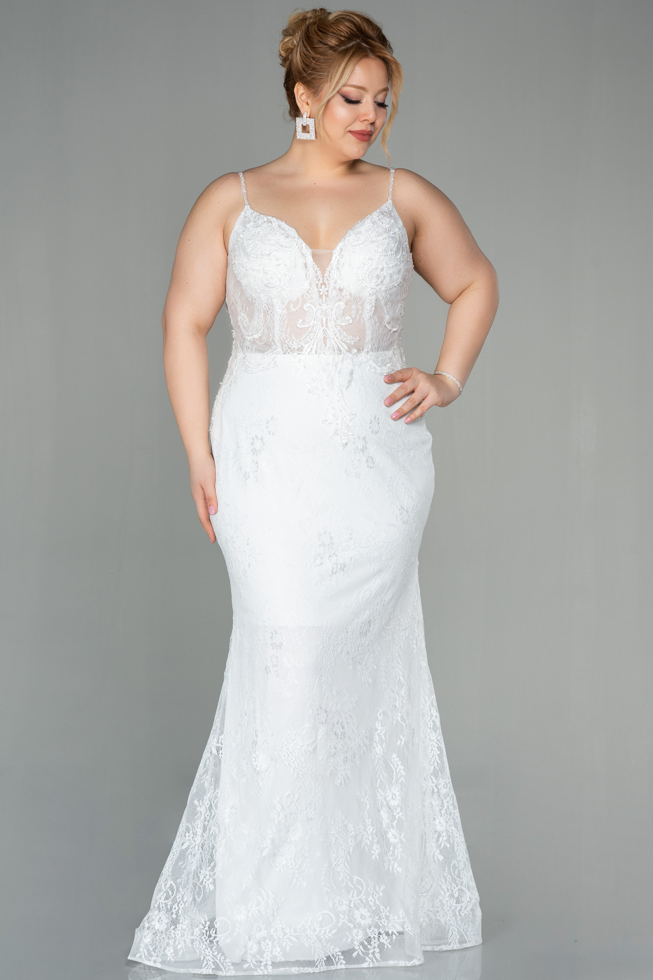 White Long Dantelle Plus Size Evening Dress Abu Abiyefon