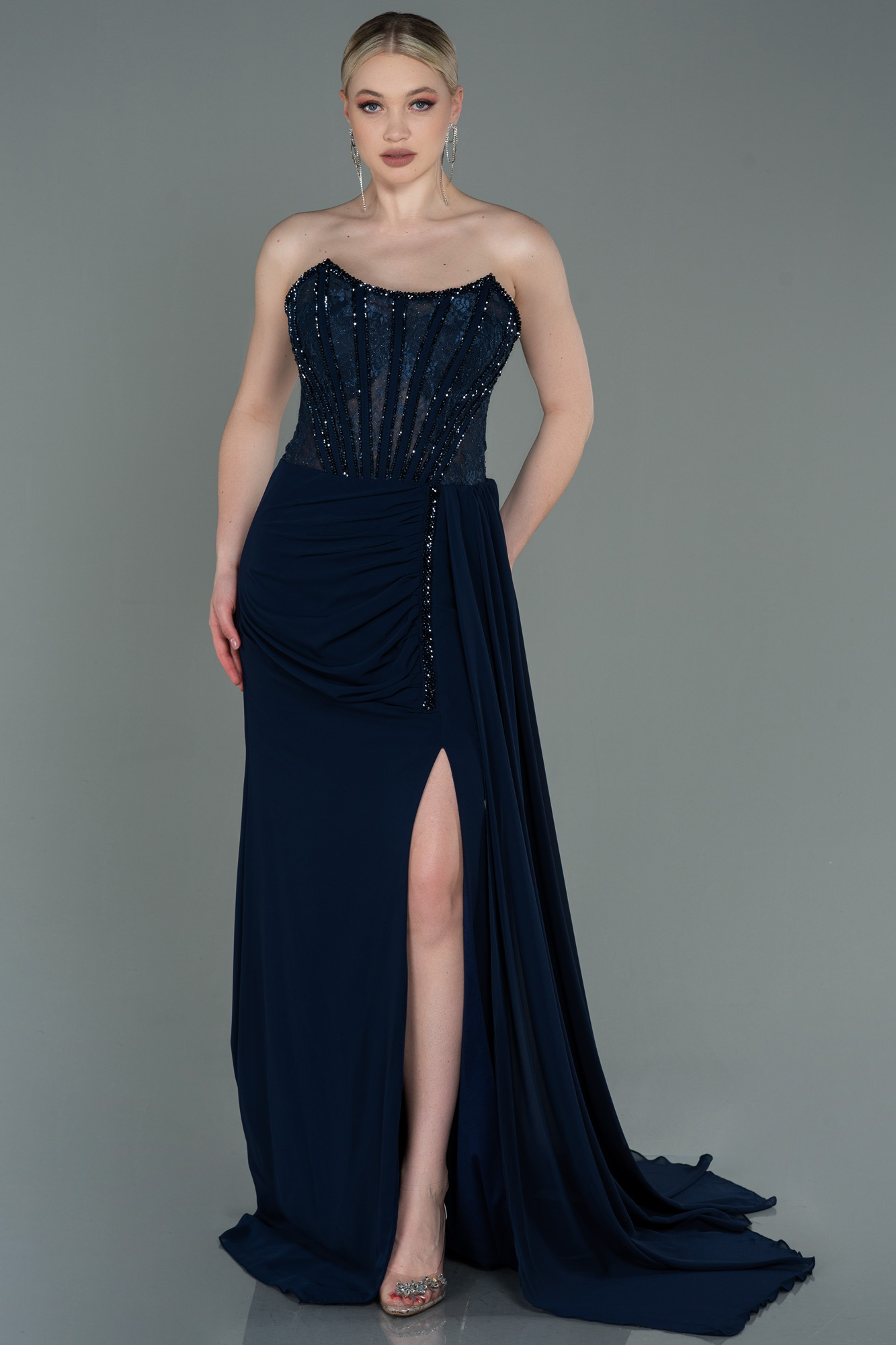 Long Navy Blue Chiffon Evening Dress Abu Abiyefon