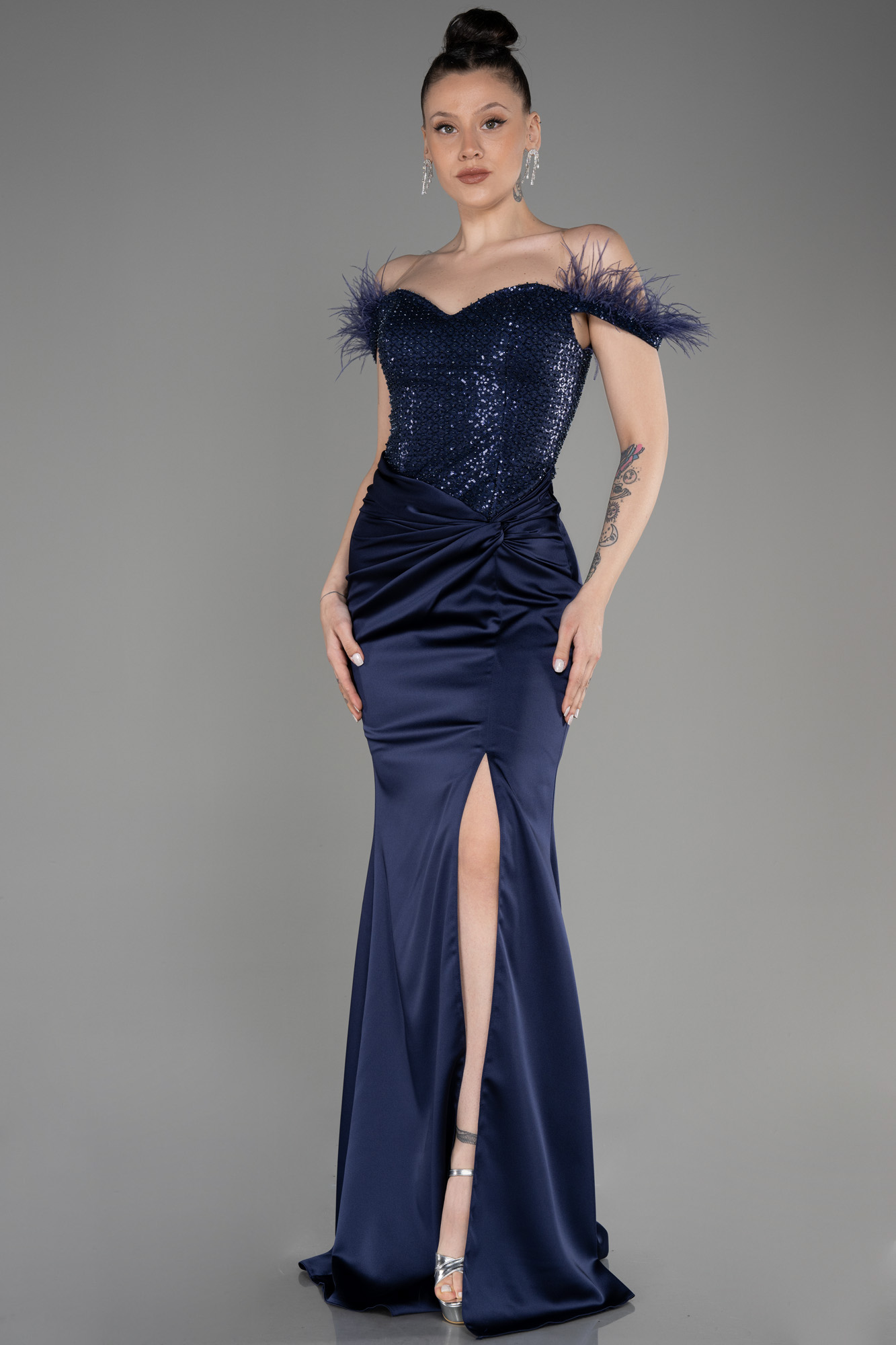 Long Navy Blue Satin Evening Dress Abu Abiyefon