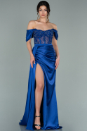 Long Sax Blue Satin Evening Dress ABU3895