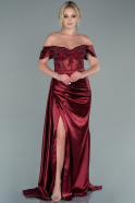 Burgundy Long Satin Evening Dress ABU3818