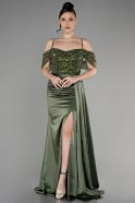 Long Olive Drab Satin Evening Dress ABU3521