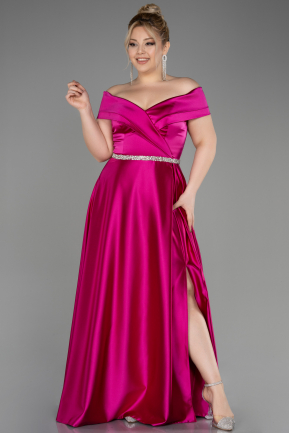Long Fuchsia Satin Plus Size Wedding Dress ABU3801