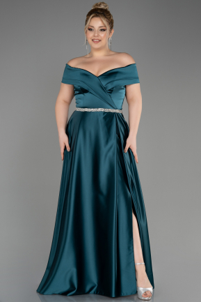 Long Emerald Green Satin Plus Size Wedding Dress ABU3801