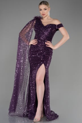 Purple Slit Scaly Long Evening Dress ABU3857