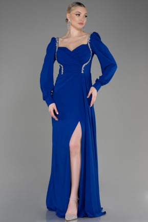 Long Sax Blue Chiffon Evening Dress ABU3885