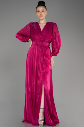 Long Sleeve Belted Chiffon Plus Size Evening Dress ABU3871