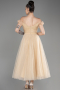 Beige Midi Shoulder Silvery Prom Dress ABK2062
