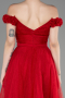 Red Midi Shoulder Silvery Prom Dress ABK2062