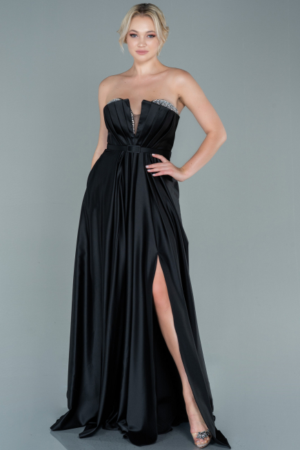 Long Black Satin Prom Gown ABU2543 Abiyefon