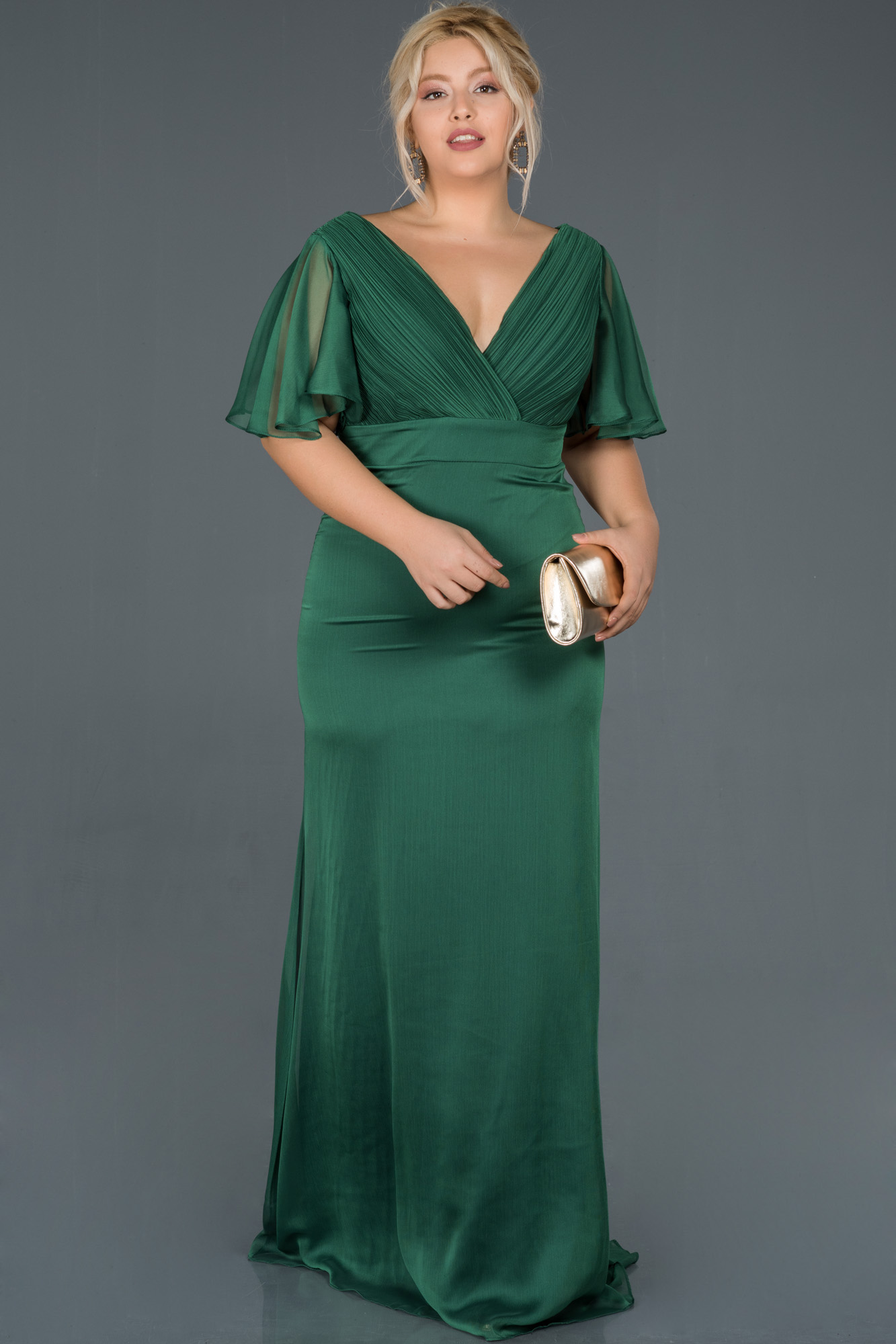 Long Emerald Green Plus Size Evening Dress ABU994