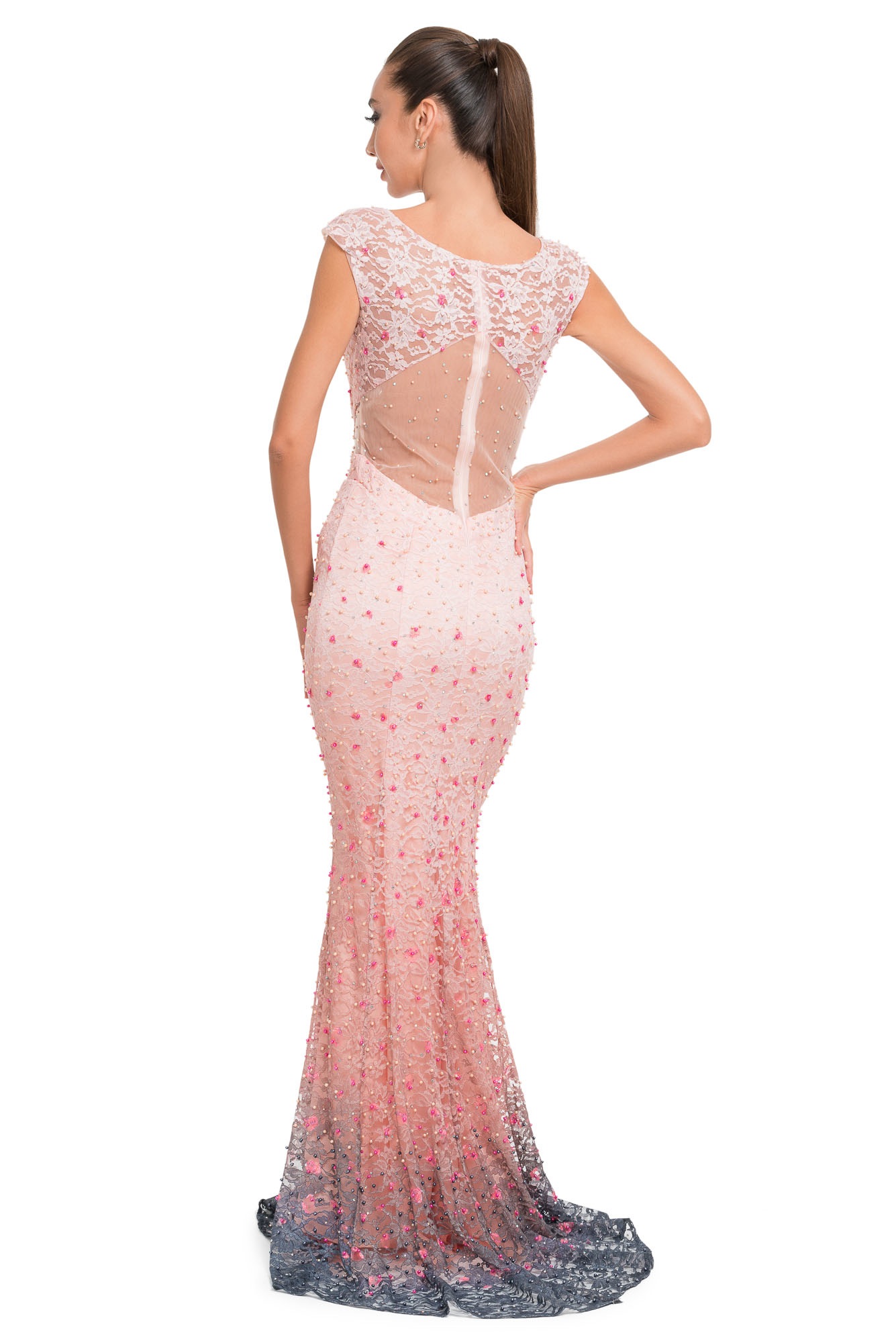 Long Salmon Evening Dress F2447 | Abiyefon.com