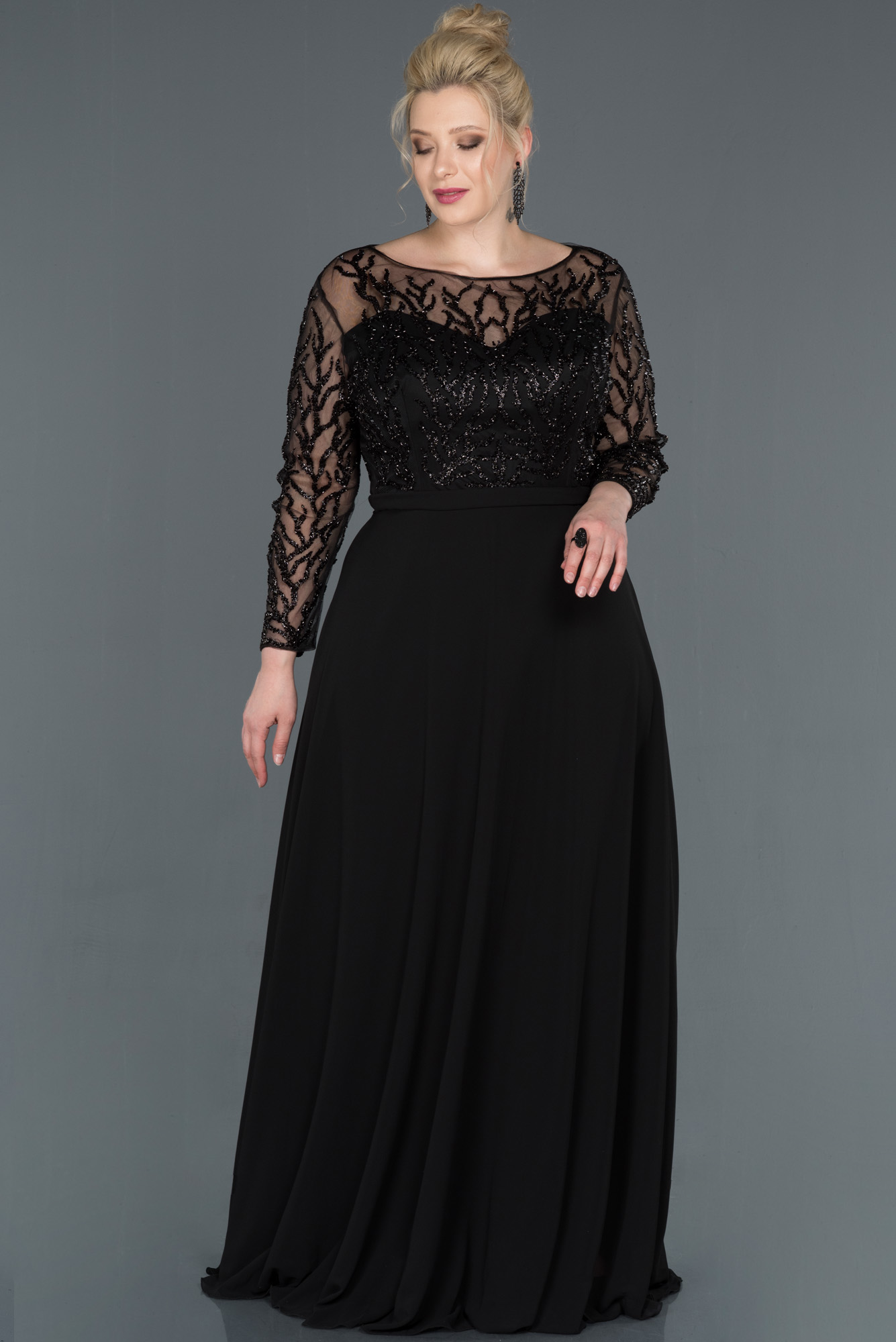 long black plus size evening dress