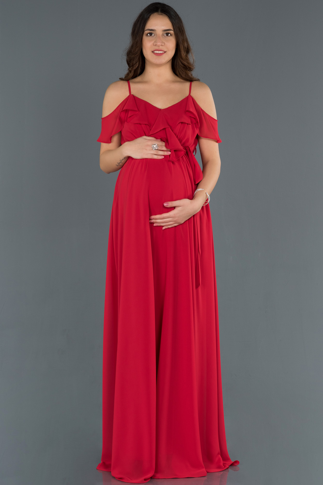 red long dress for pregnant lady