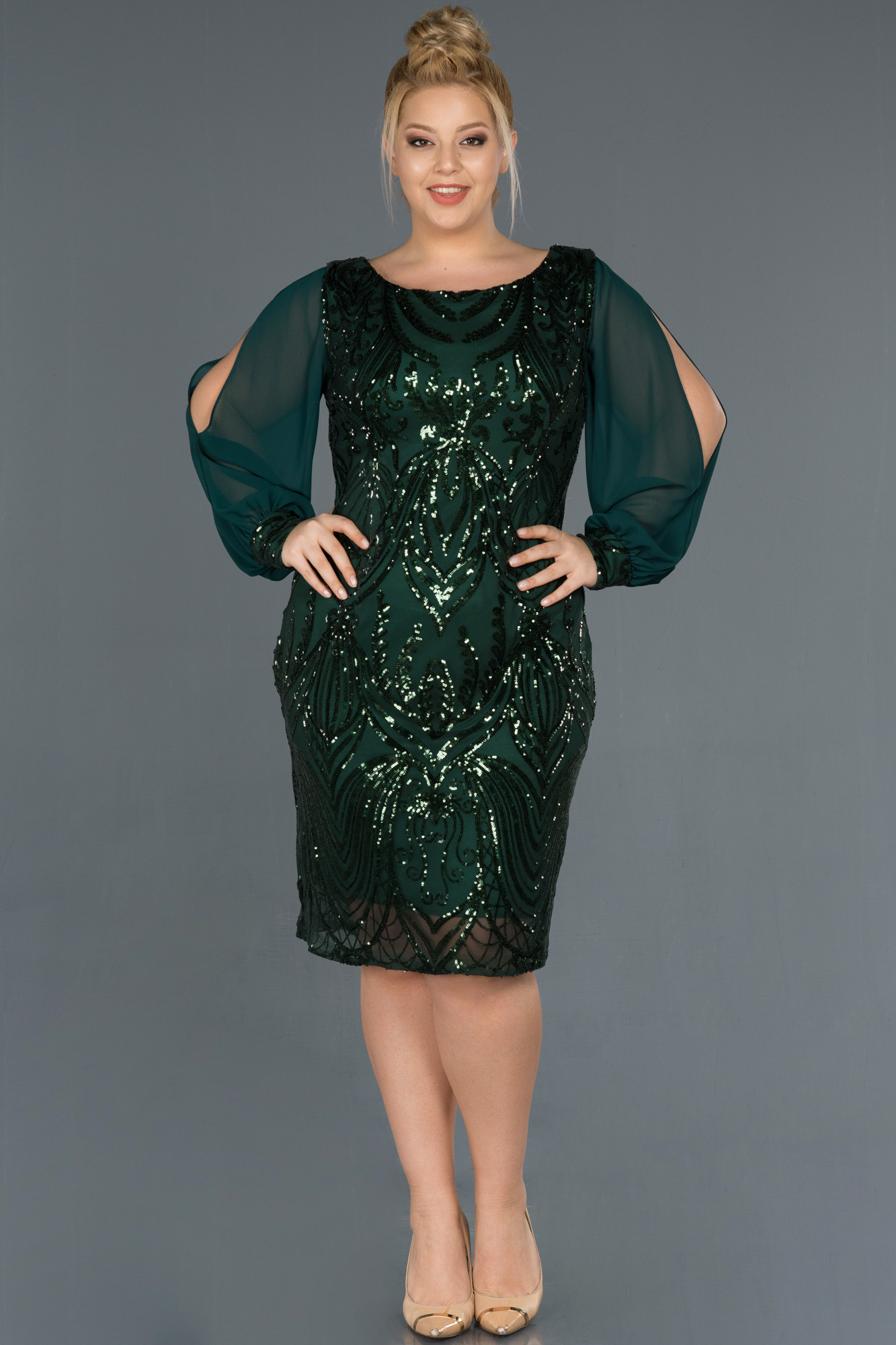 Short Emerald Green Plus Size Evening Dress ABK743 | Abiyefon.com