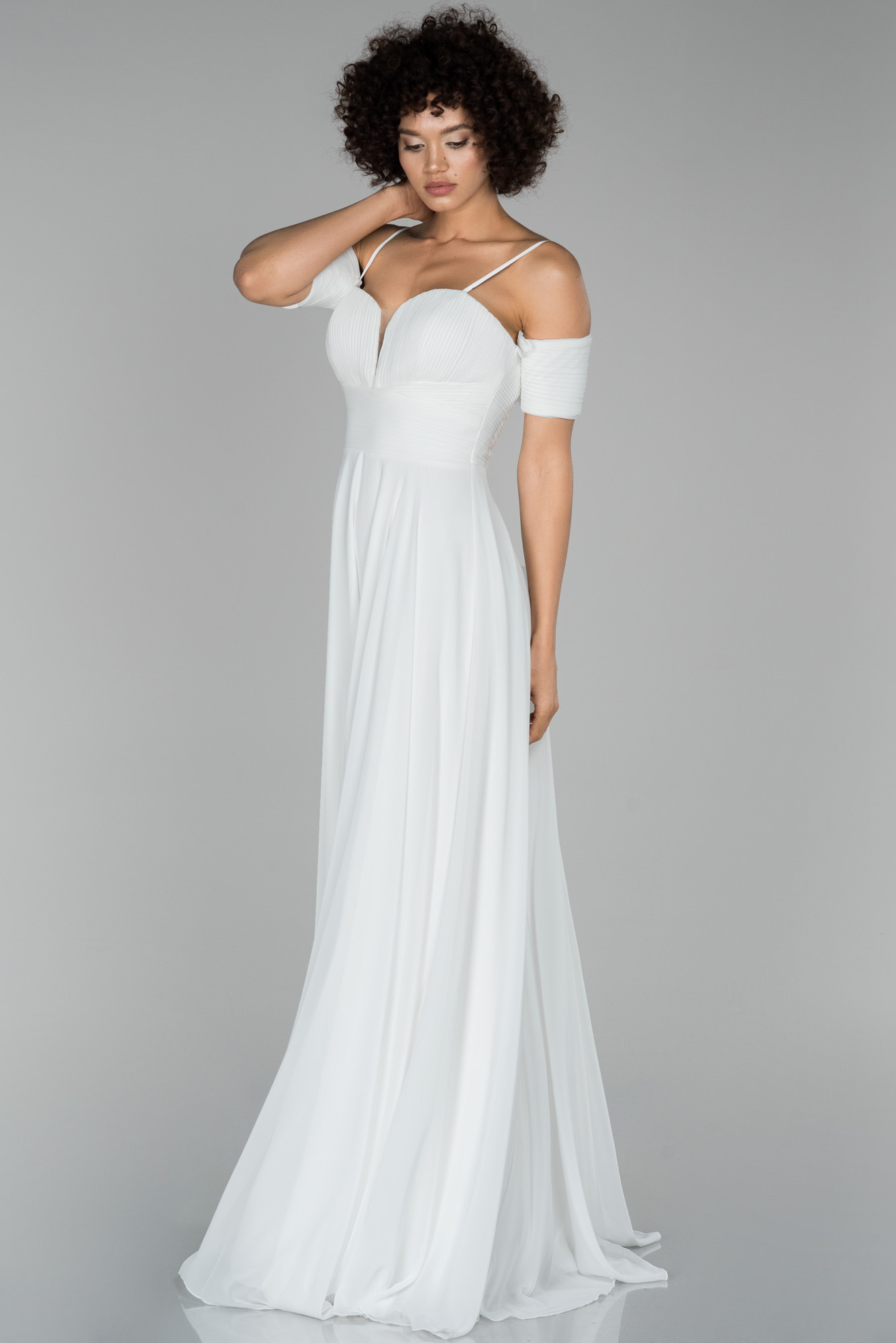 Elegant Short Front Long Back Chiffon Dresses White