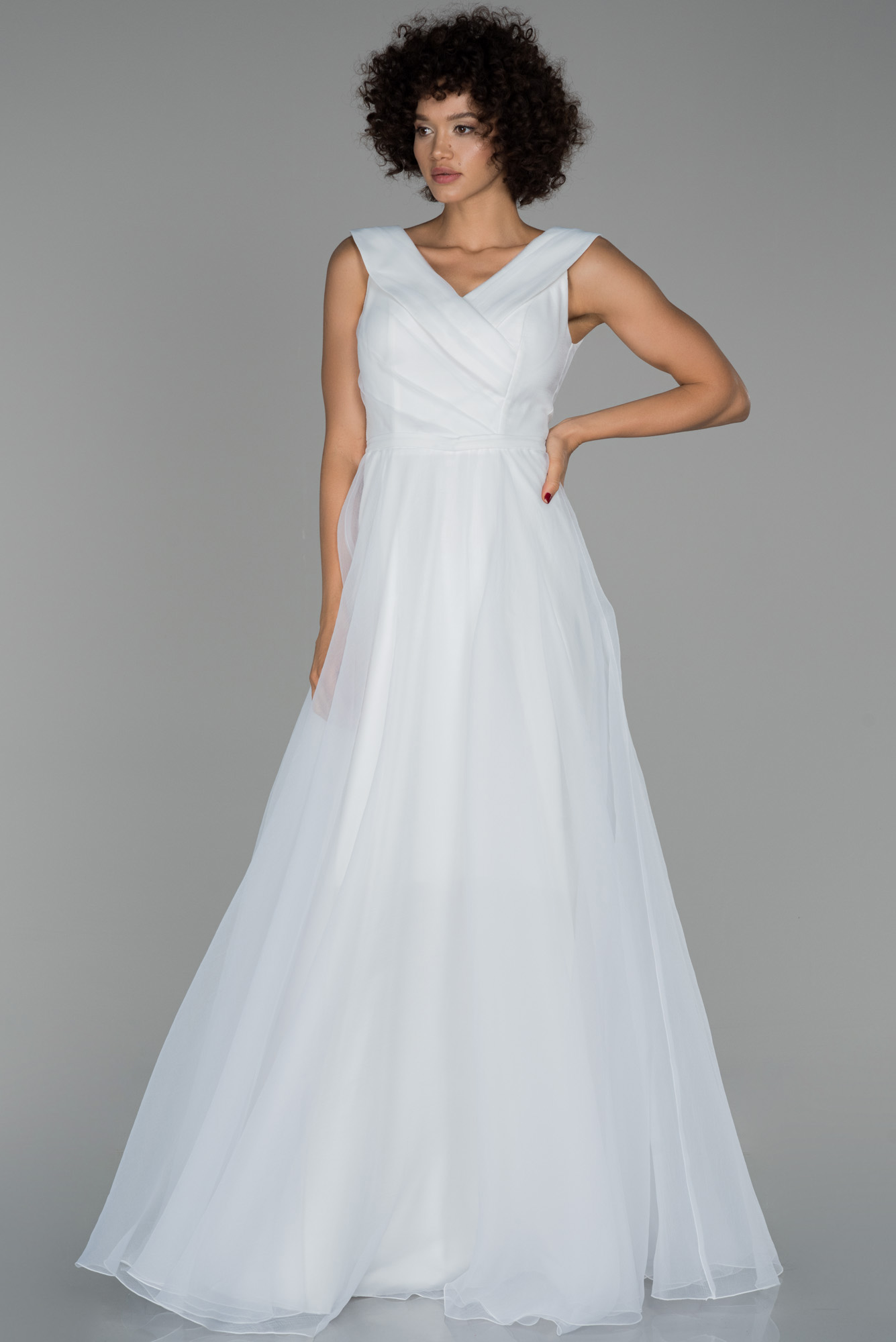 Long White Engagement Dress ABU1525 — free download