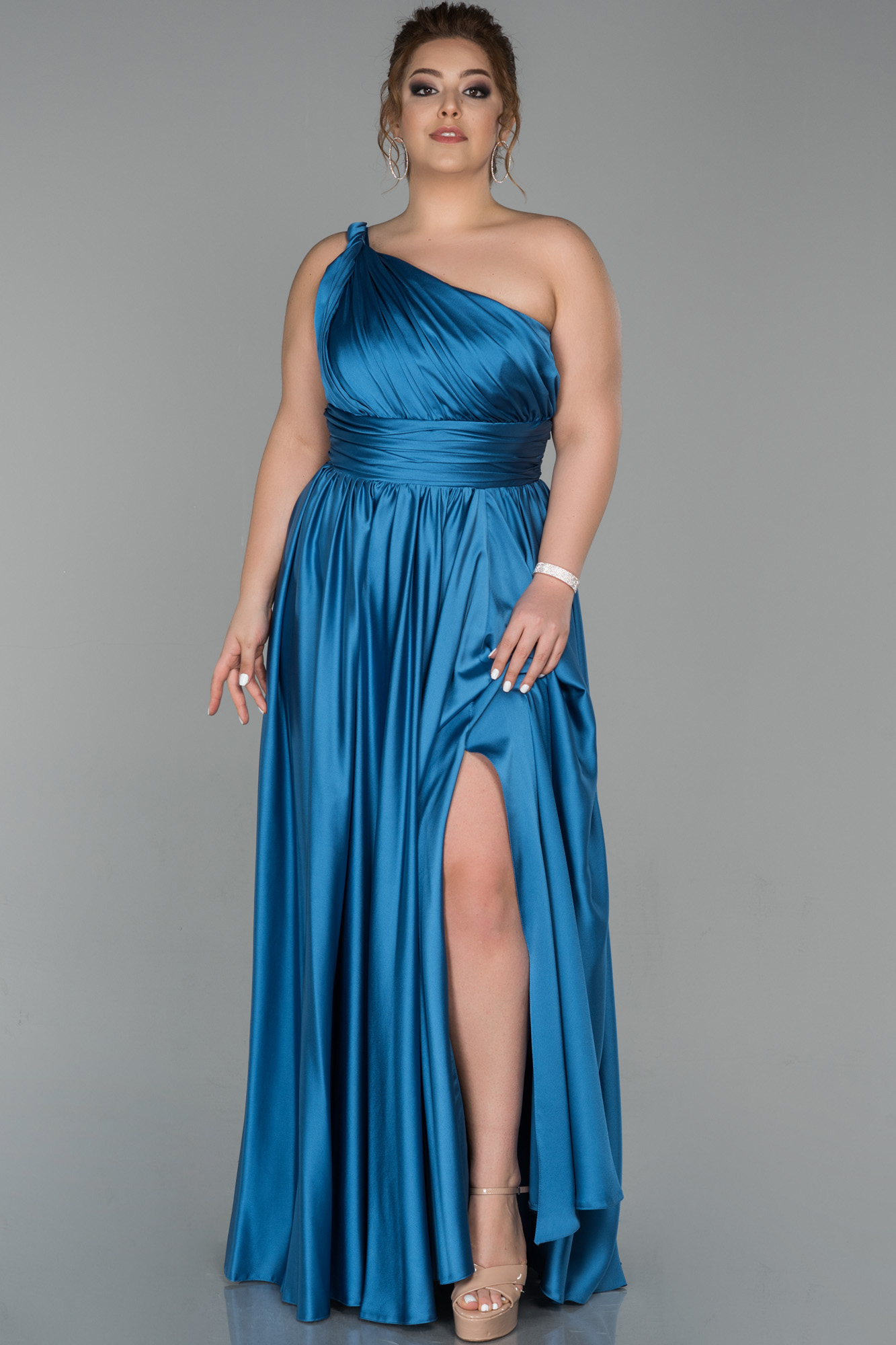 Long Olive Drab Satin Plus Size Evening Dress ABU1619 | Abiyefon.com