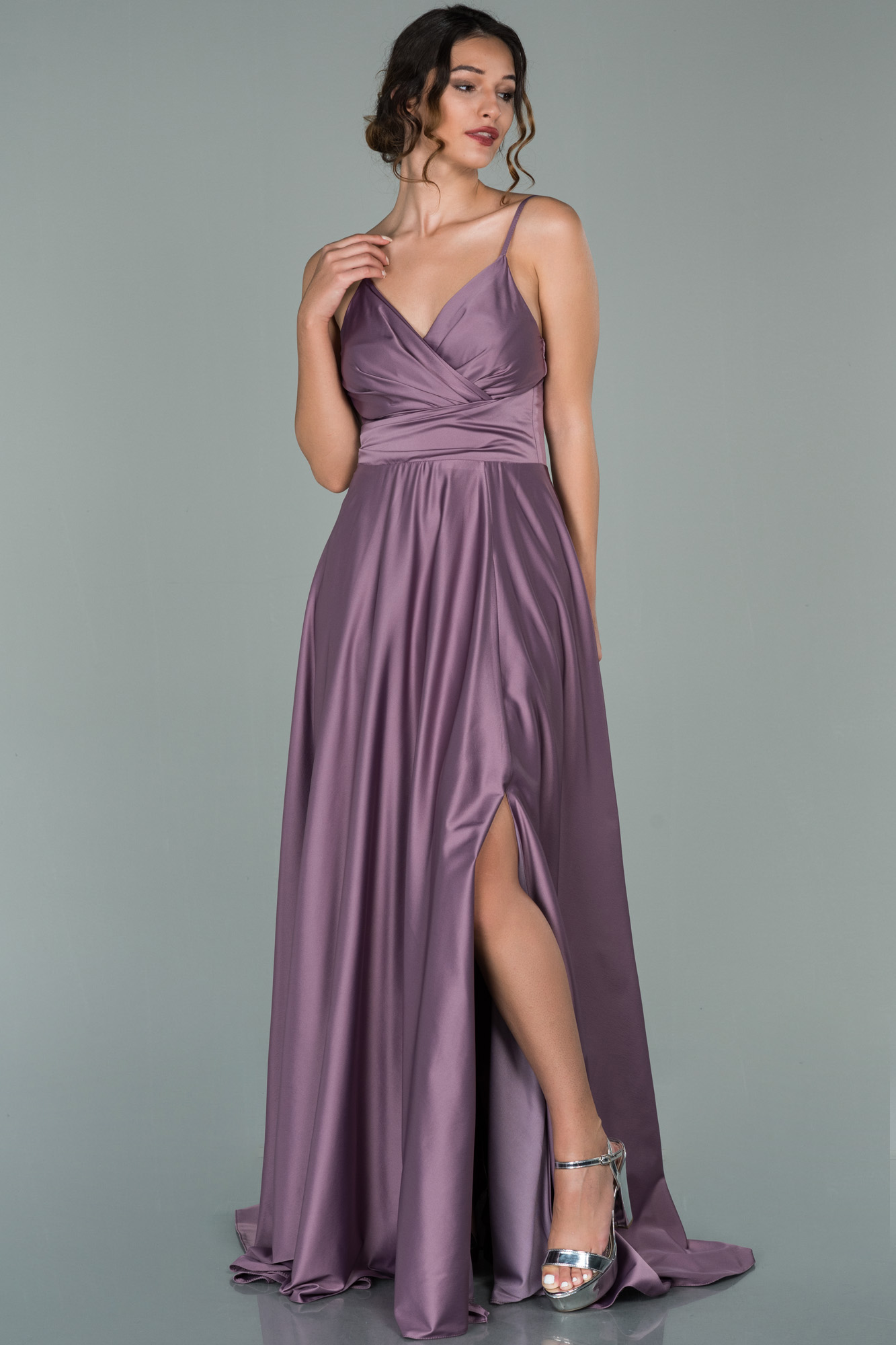 Long Lavender Satin Prom Gown ABU1878 