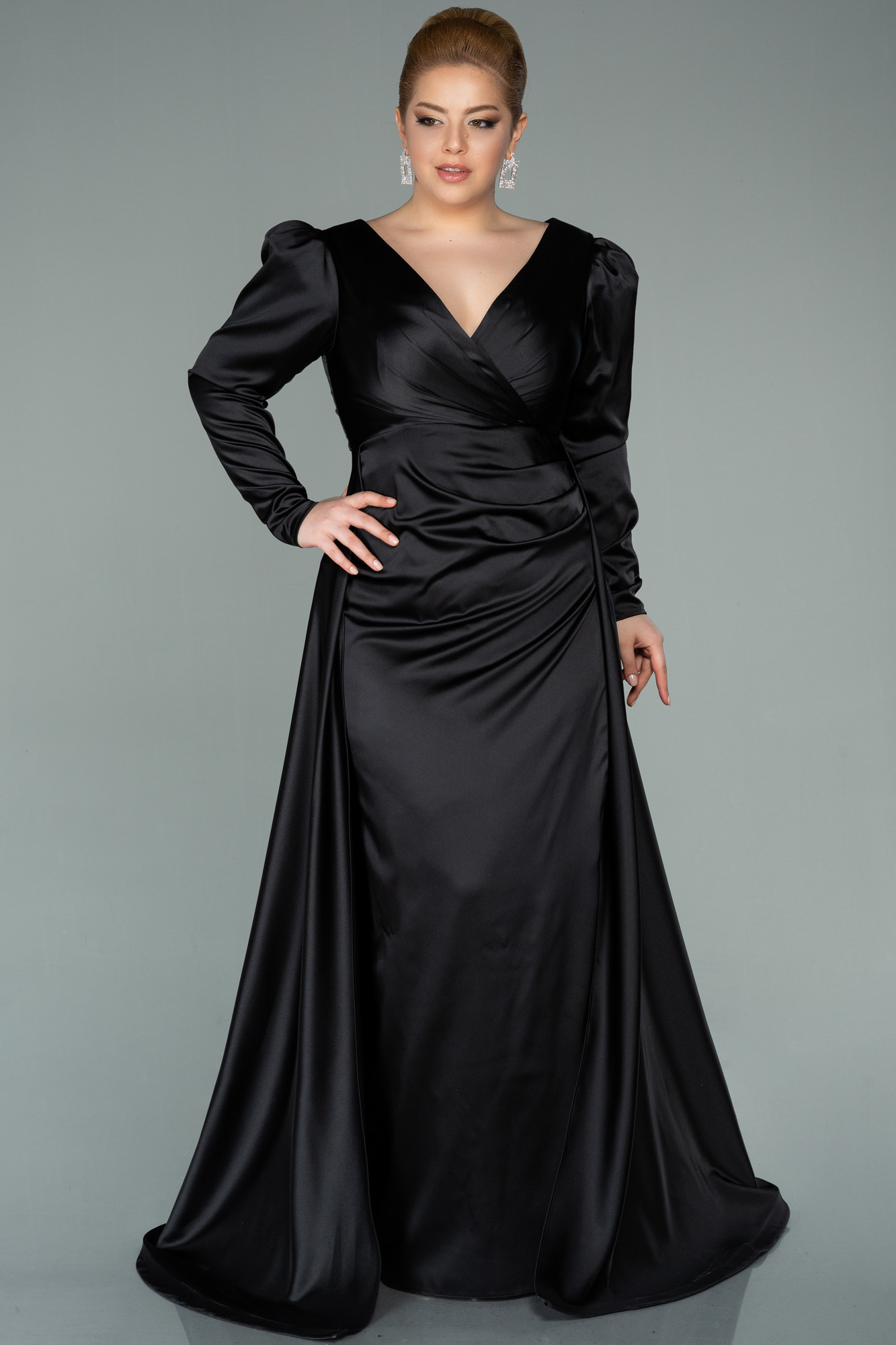 Long Black Satin Oversized Evening Dress ABU2167 | Abiyefon.com