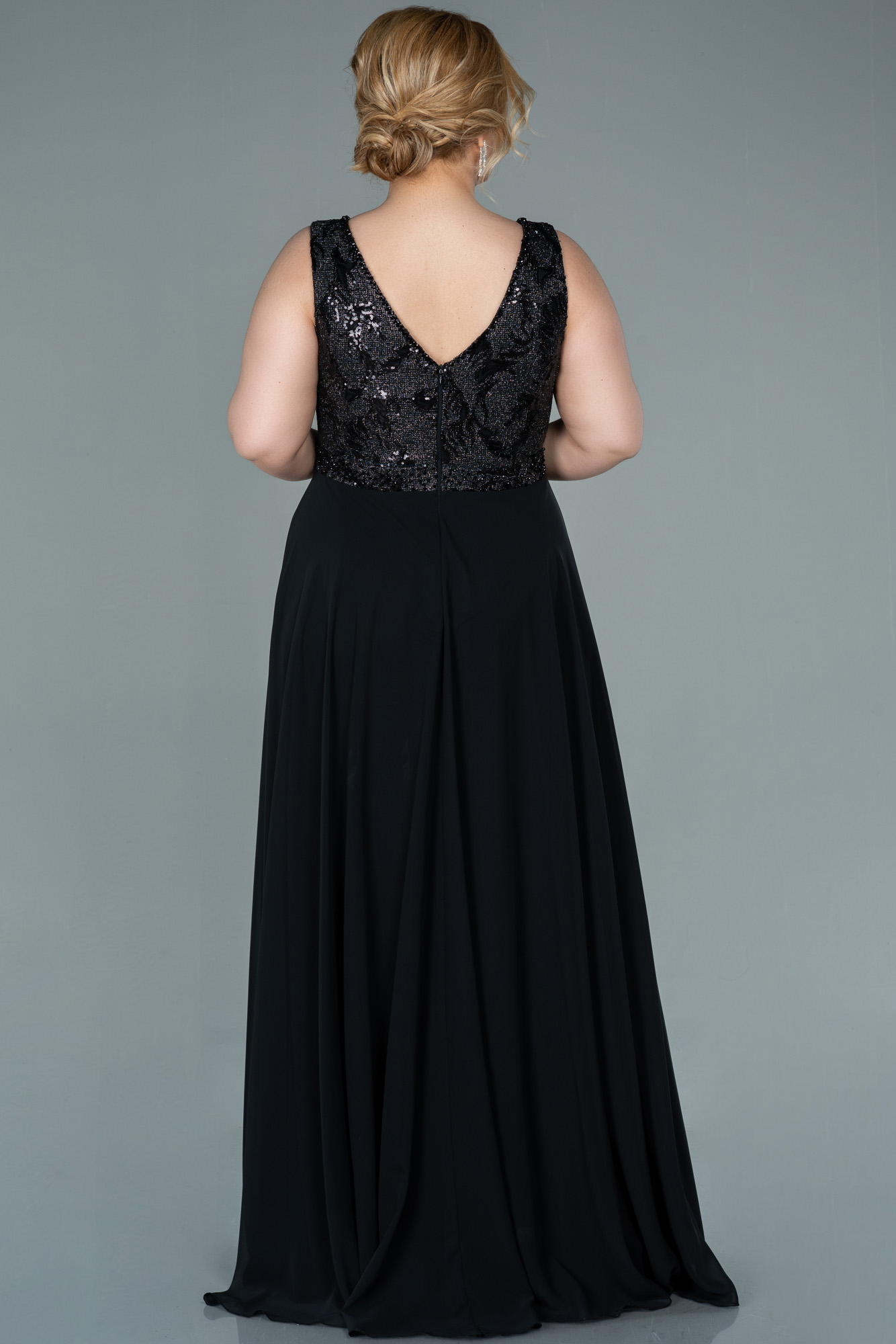 Long Navy Blue Chiffon Plus Size Evening Dress Abu2369