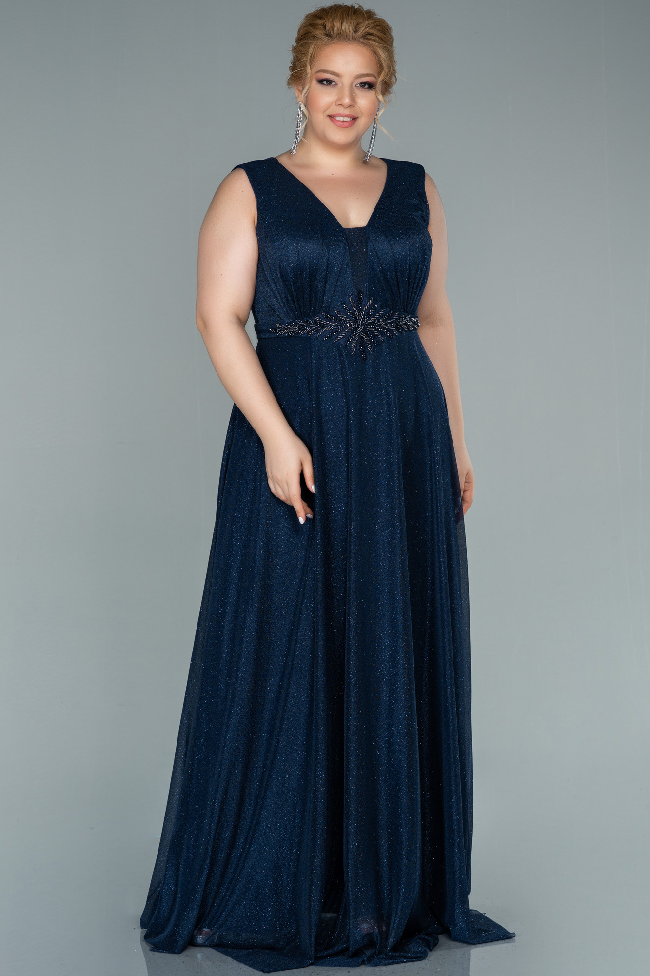 Long Navy Blue Plus Size Evening Dress Abu2431