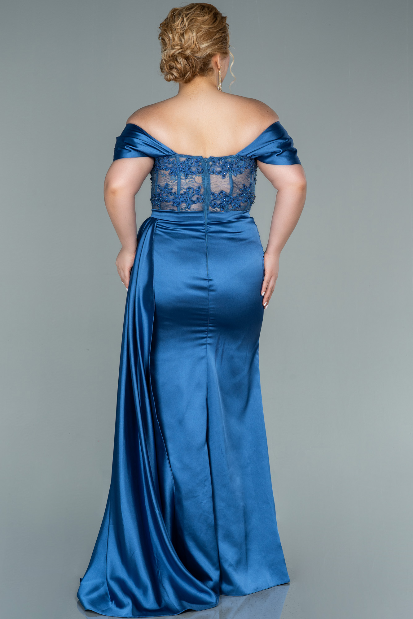 Long Black Satin Plus Size Evening Dress Abu2371