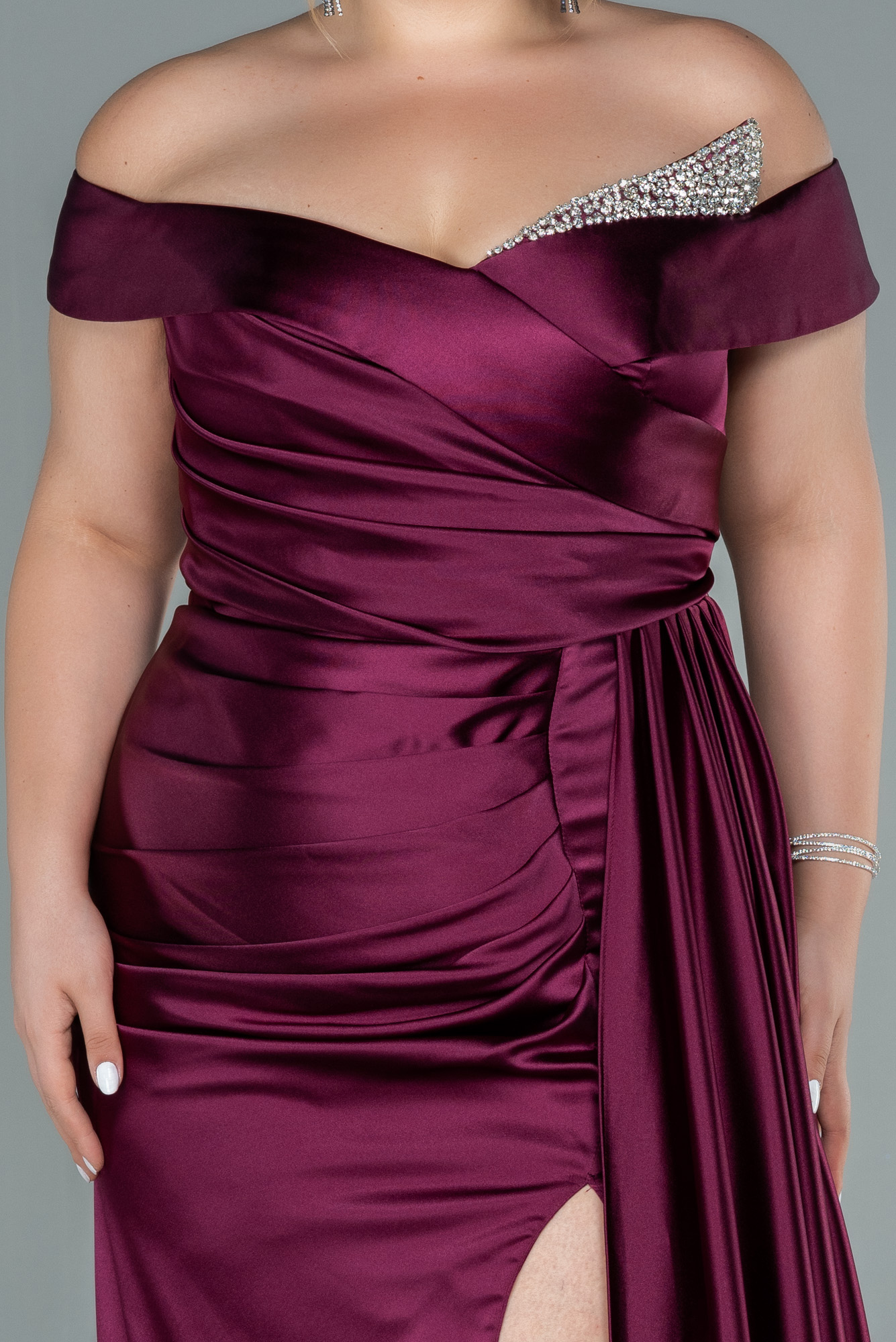 One Shoulder Stretch Satin Floor-Length Dress Emerald Plus Size