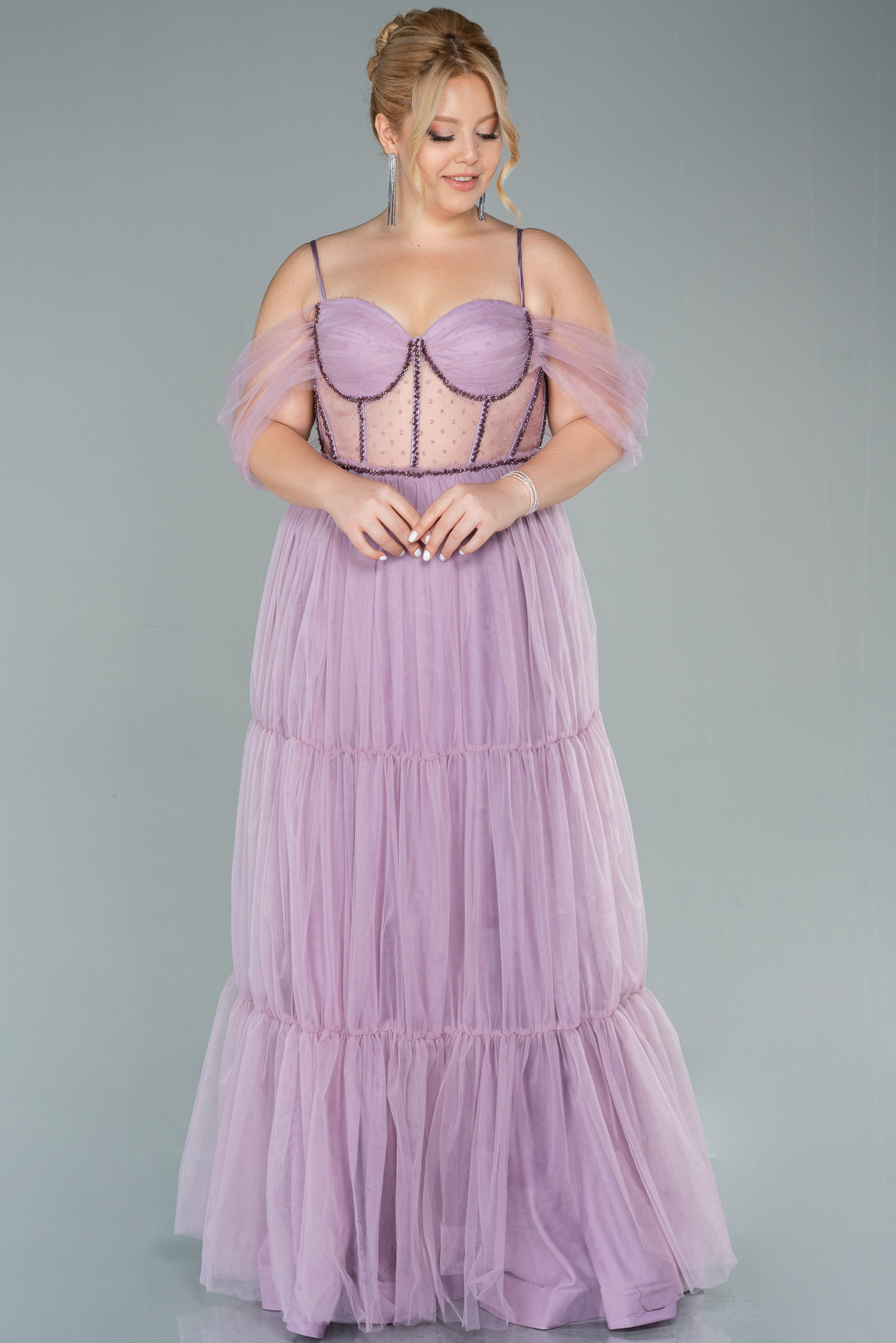 High Neck Full Length Dress with Slit Lavender Plus Size main image 1