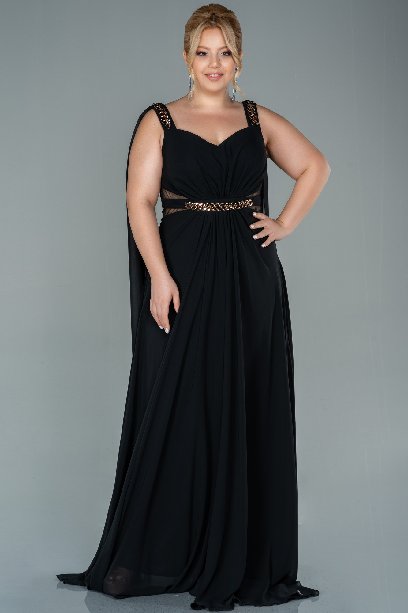 Long Navy Blue Chiffon Plus Size Evening Dress Abu2534 8693