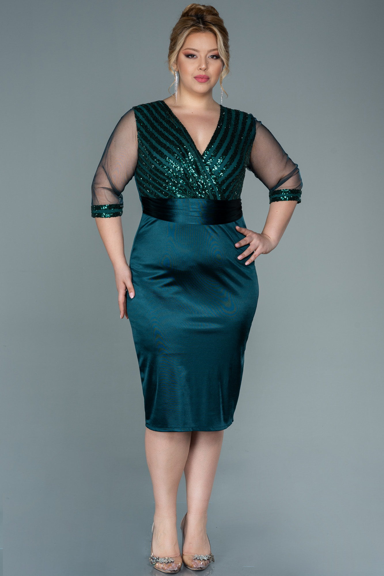 Short Emerald Green Plus Size Evening Dress Abk1524