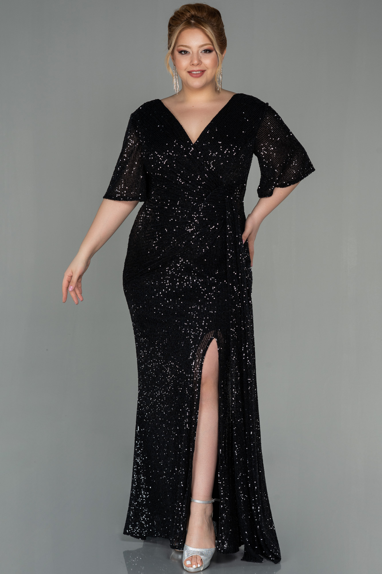 A-Line Ruched Chiffon Asymmetrical Dress Black Plus Size