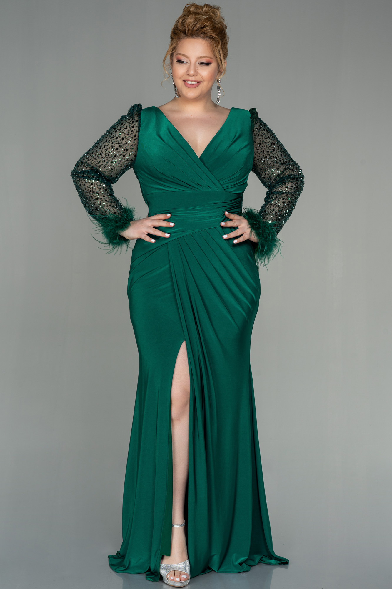 Long Emerald Green Plus Size Evening Dress Abu2930