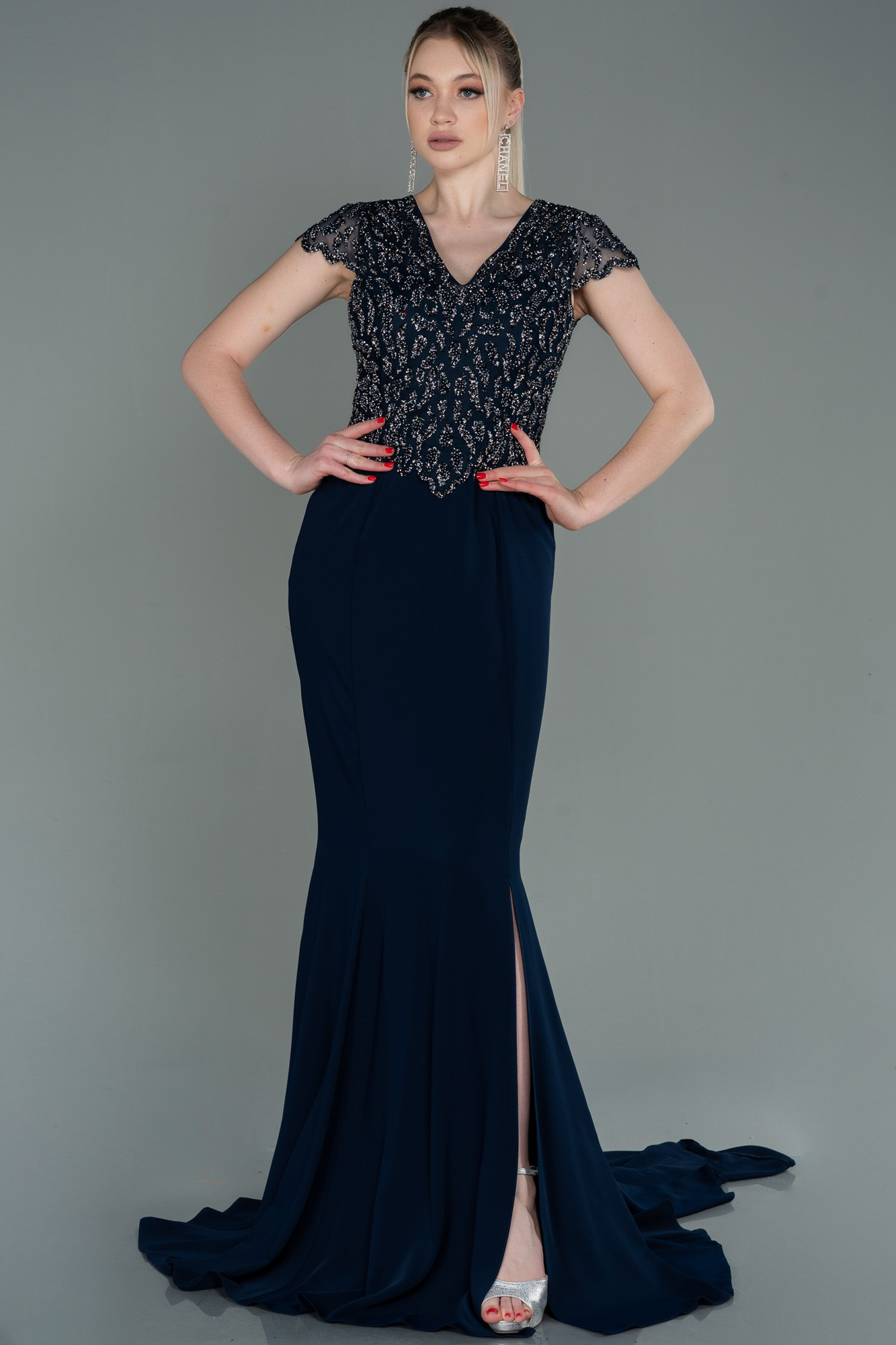 Popular Navy Blue Mermaid Evening Long Party Prom Dresses