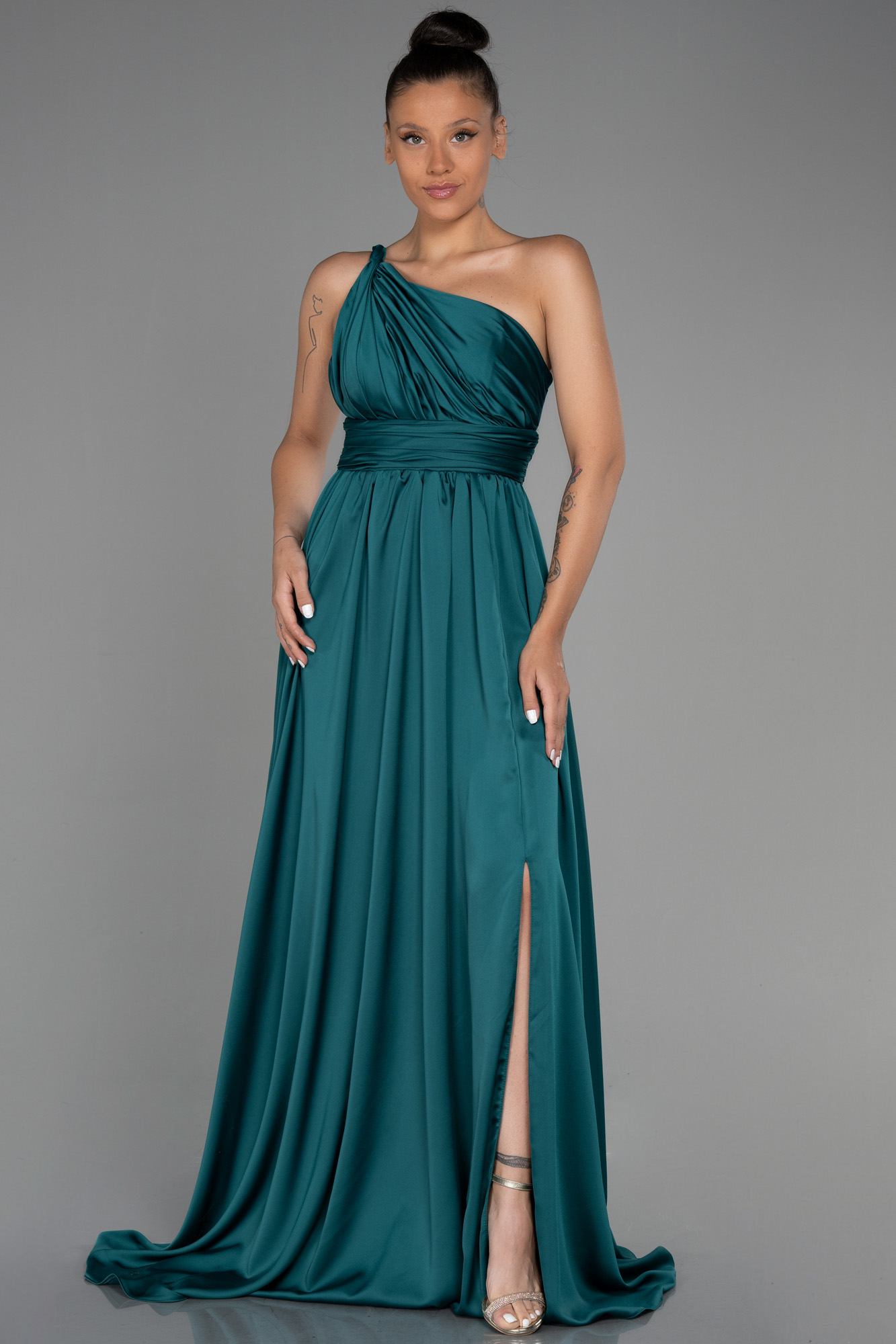 Halter Chiffon Gown Triangular Open Back Emerald