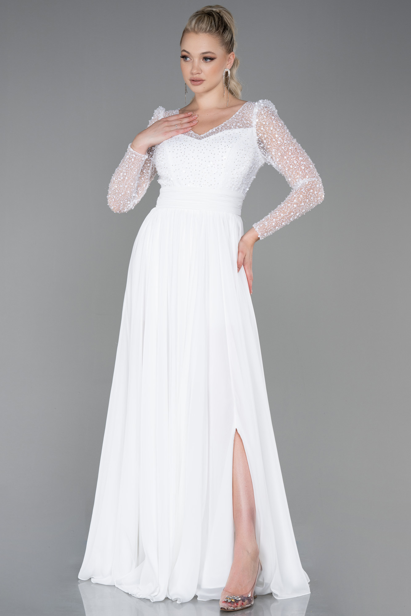Brand Embroidered Black And White Chiffon Dress For Any Event Lightweight No Stretch Elegant Look