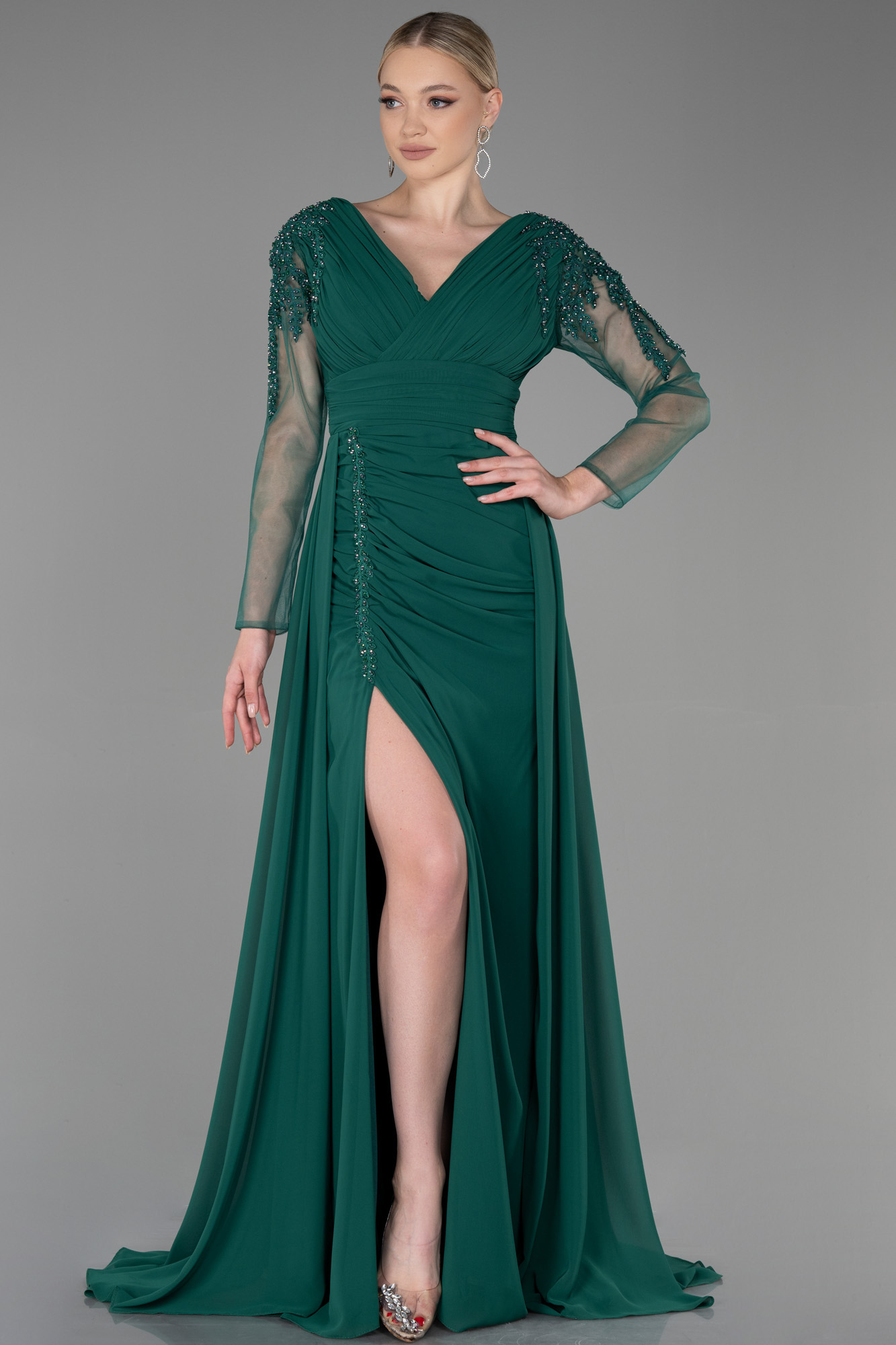 Elegant Green Satin Evening Dress,Green Evening Gown Y4102