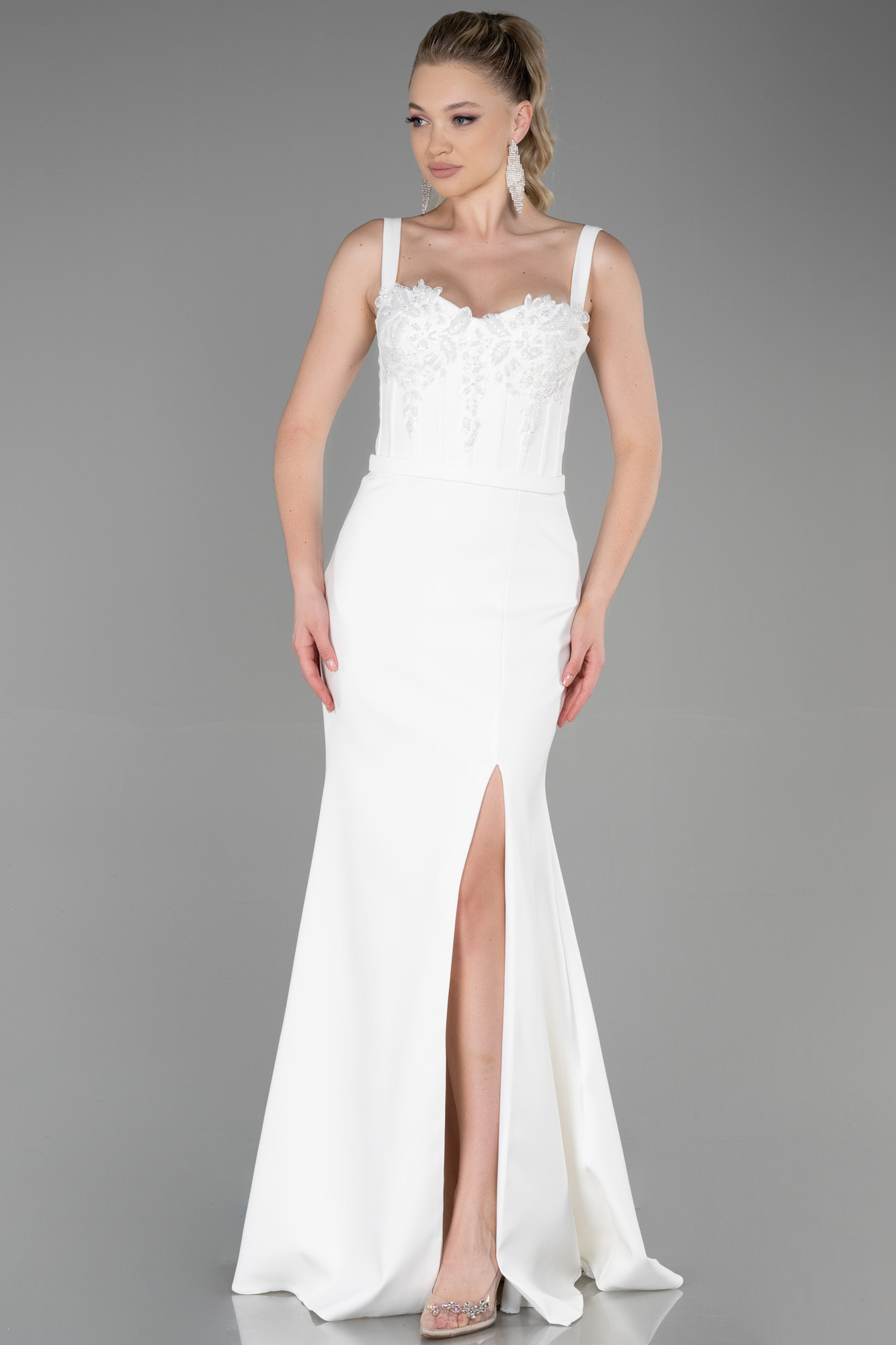 Long White Evening Dress ABU3345 — free download