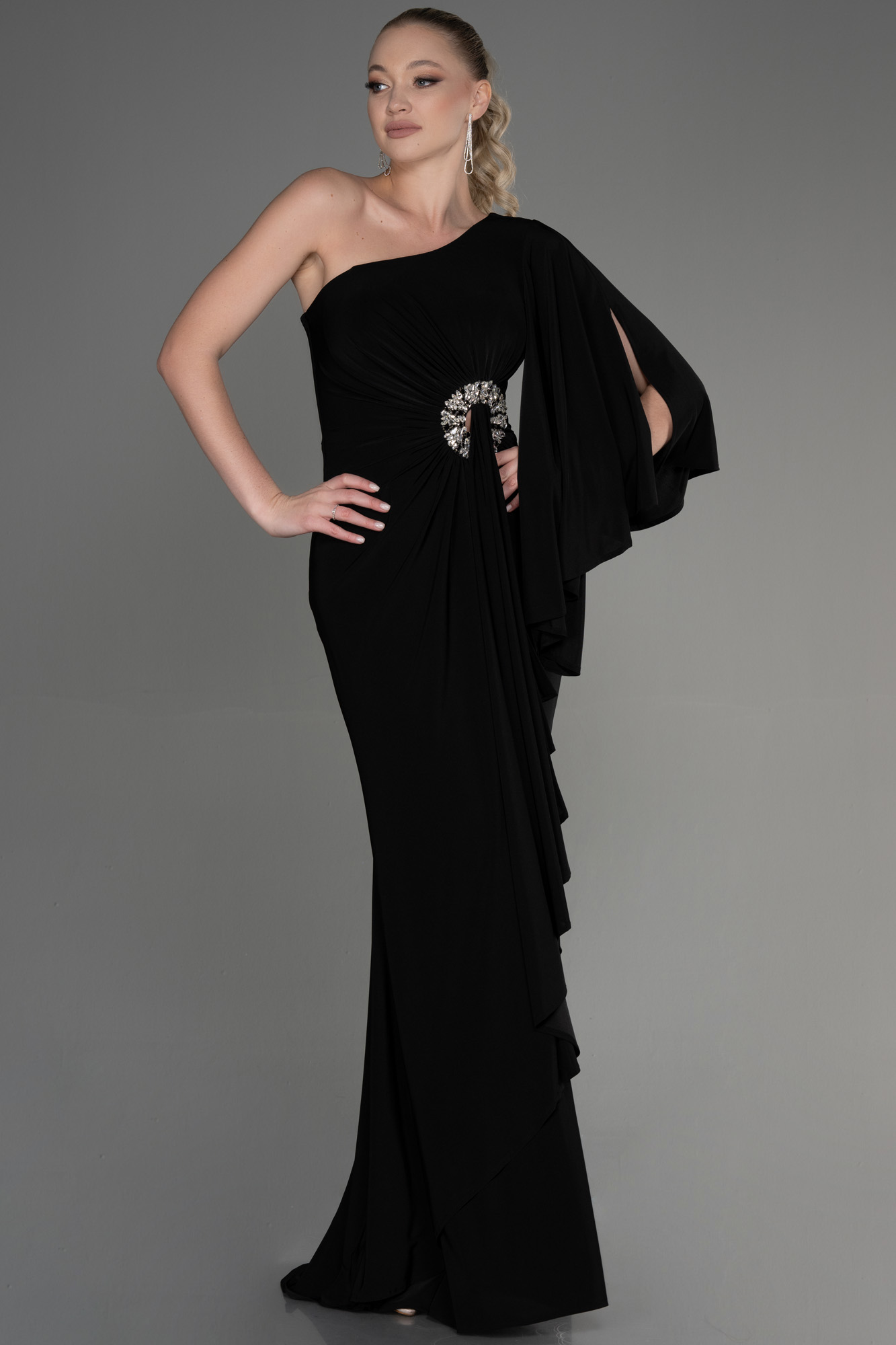 Black Fashion A Line Long Evening Dress Y7051