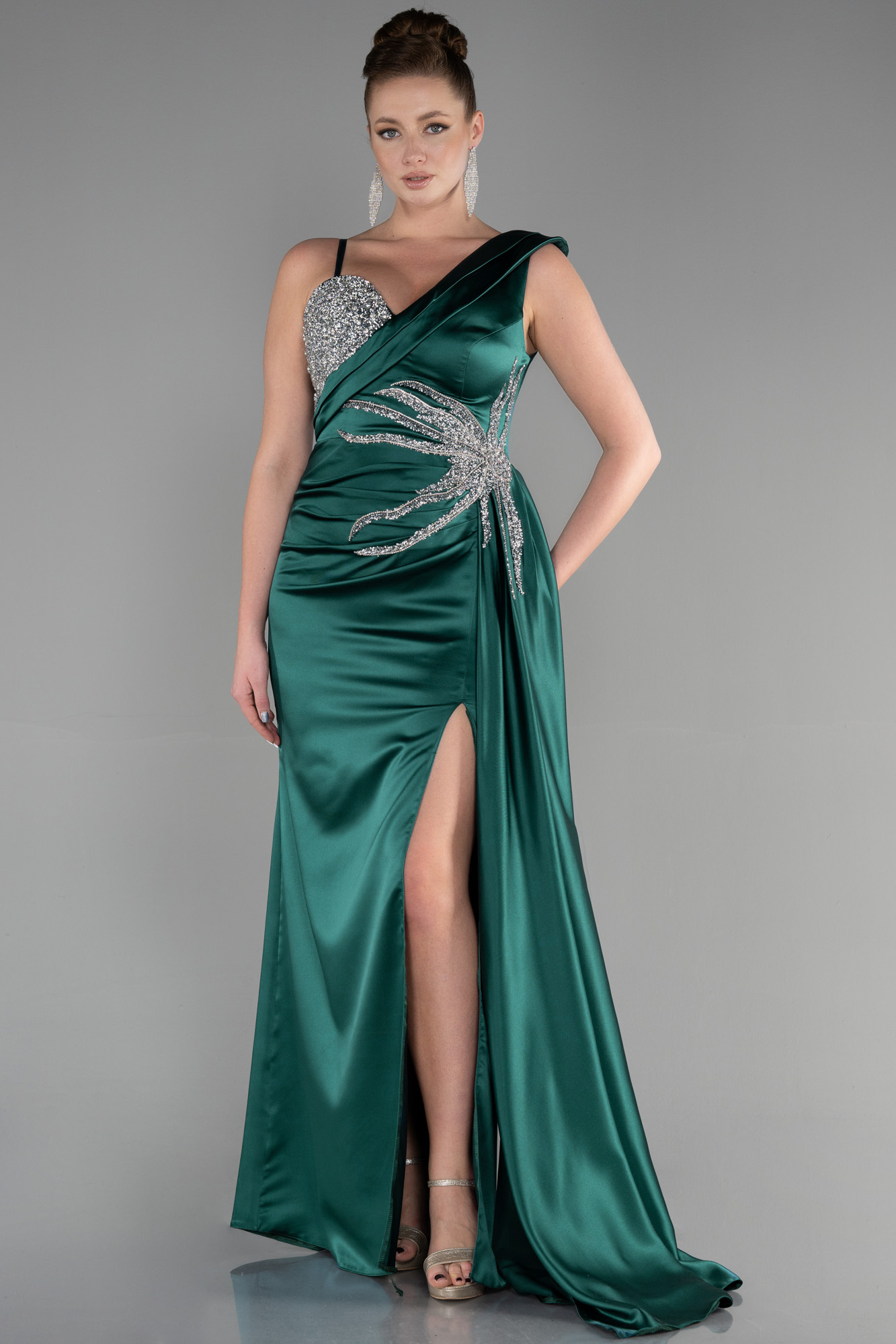 ALIUR mint green satin evening dress