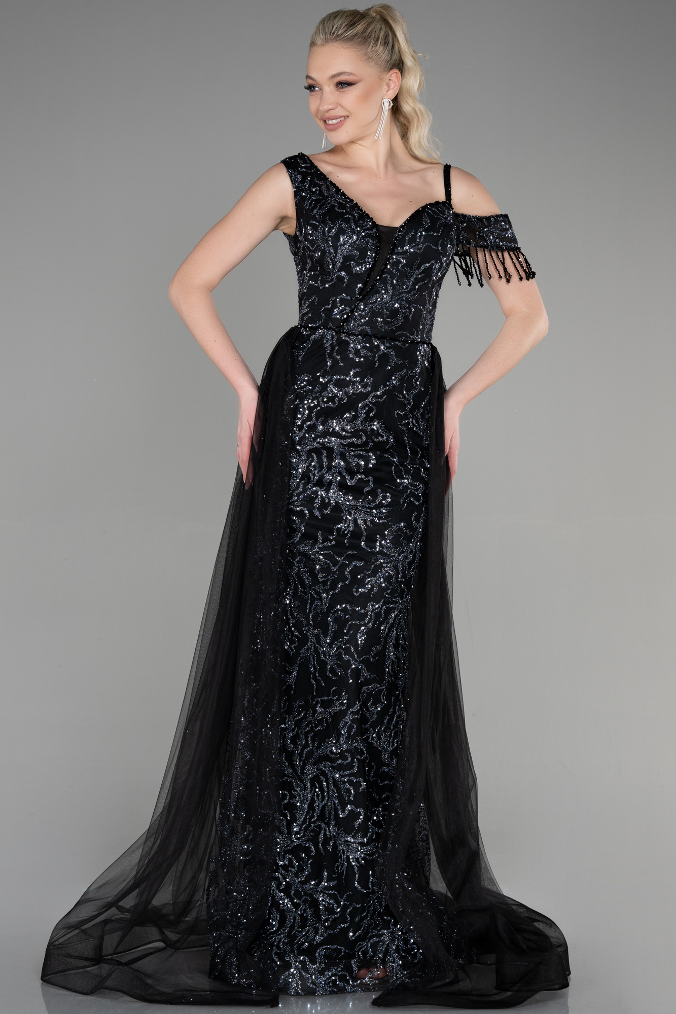 Black Sequined Mermaid Long Prom Dress African Evening Dress