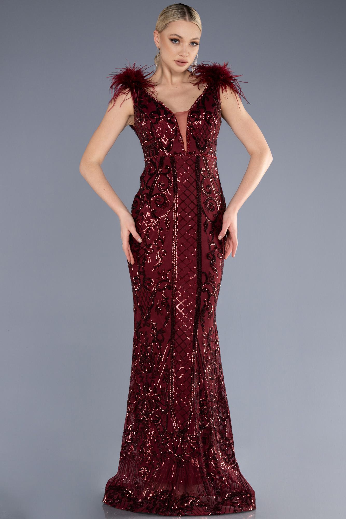 Burgundy Mermaid Long Prom Dress Chic Burgundy Evening Dress With Back Tassel  Y383