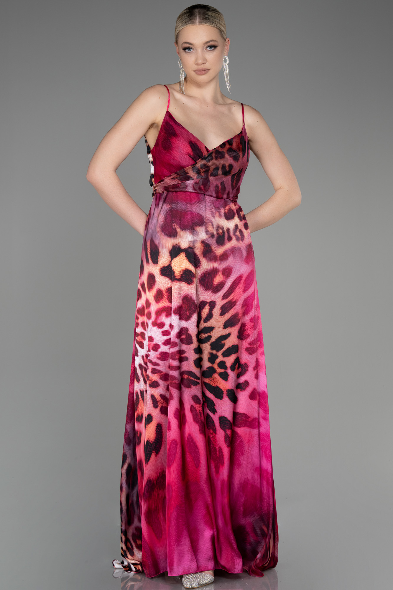 Halter Chiffon Gown Triangular Open Back Fuchsia