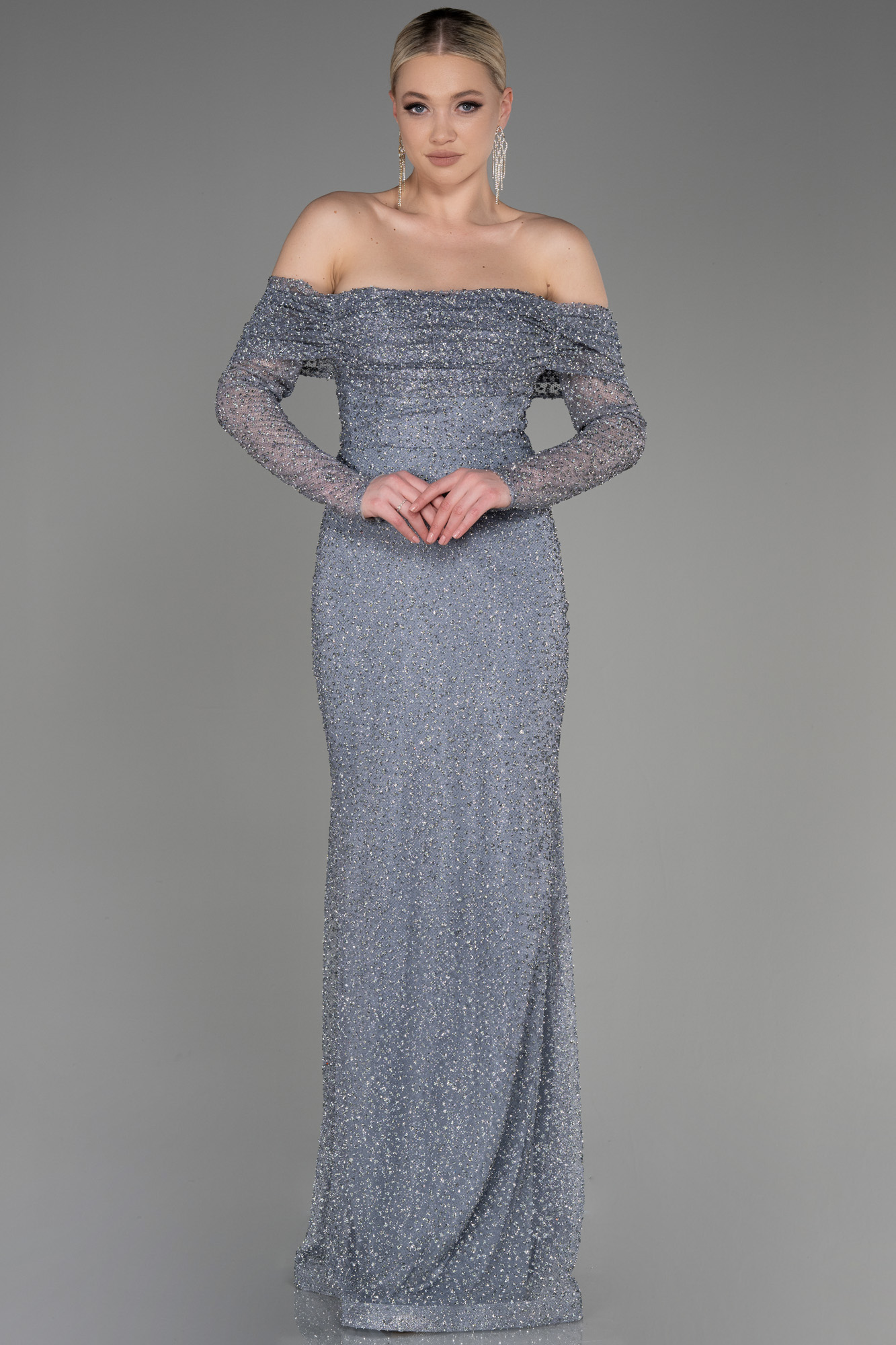 Light Grey Straps Mermaid Layers Long Prom Dress Vintage Evening Dresses, DP5183
