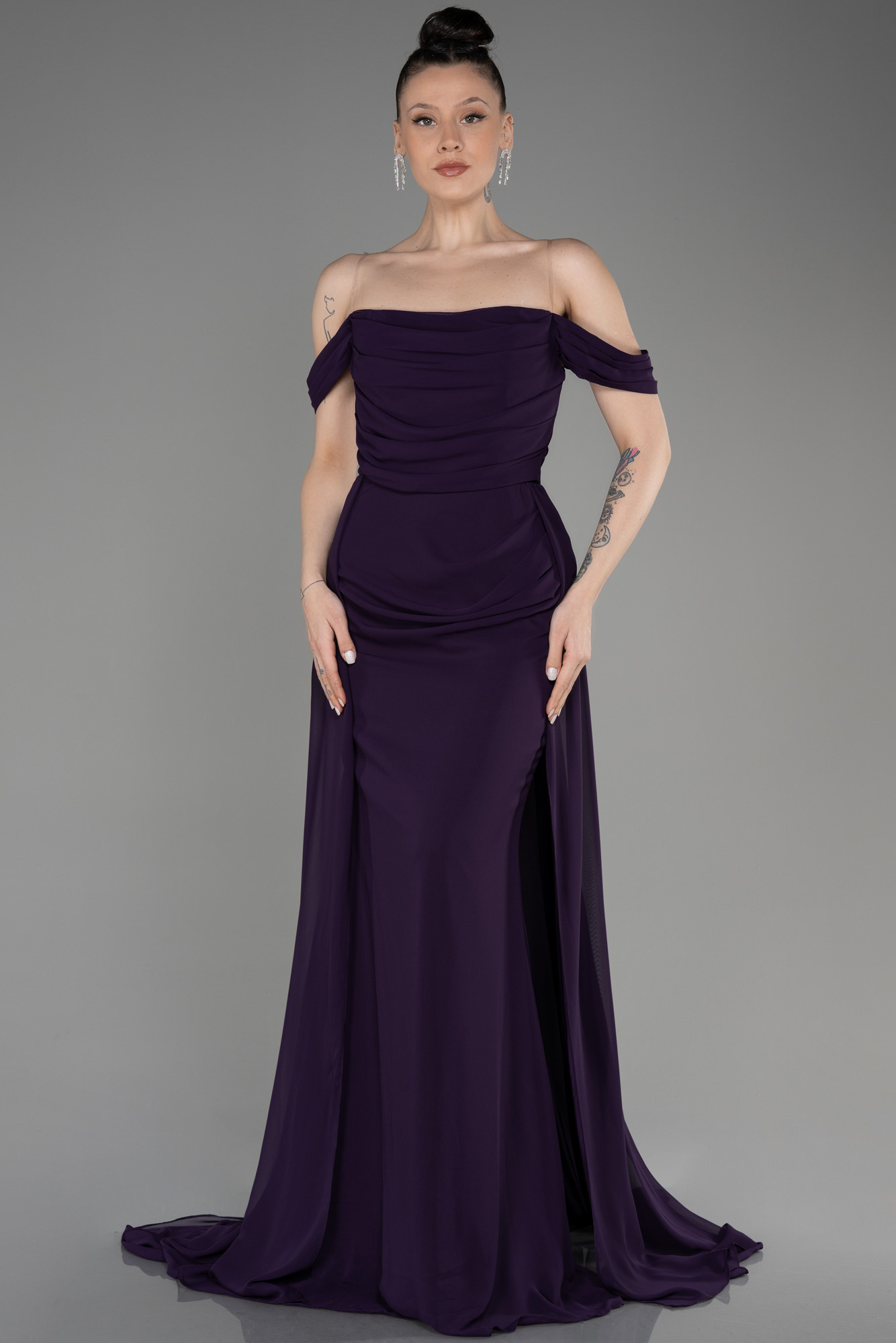 Actualee Women's Draped Long Dress Purple