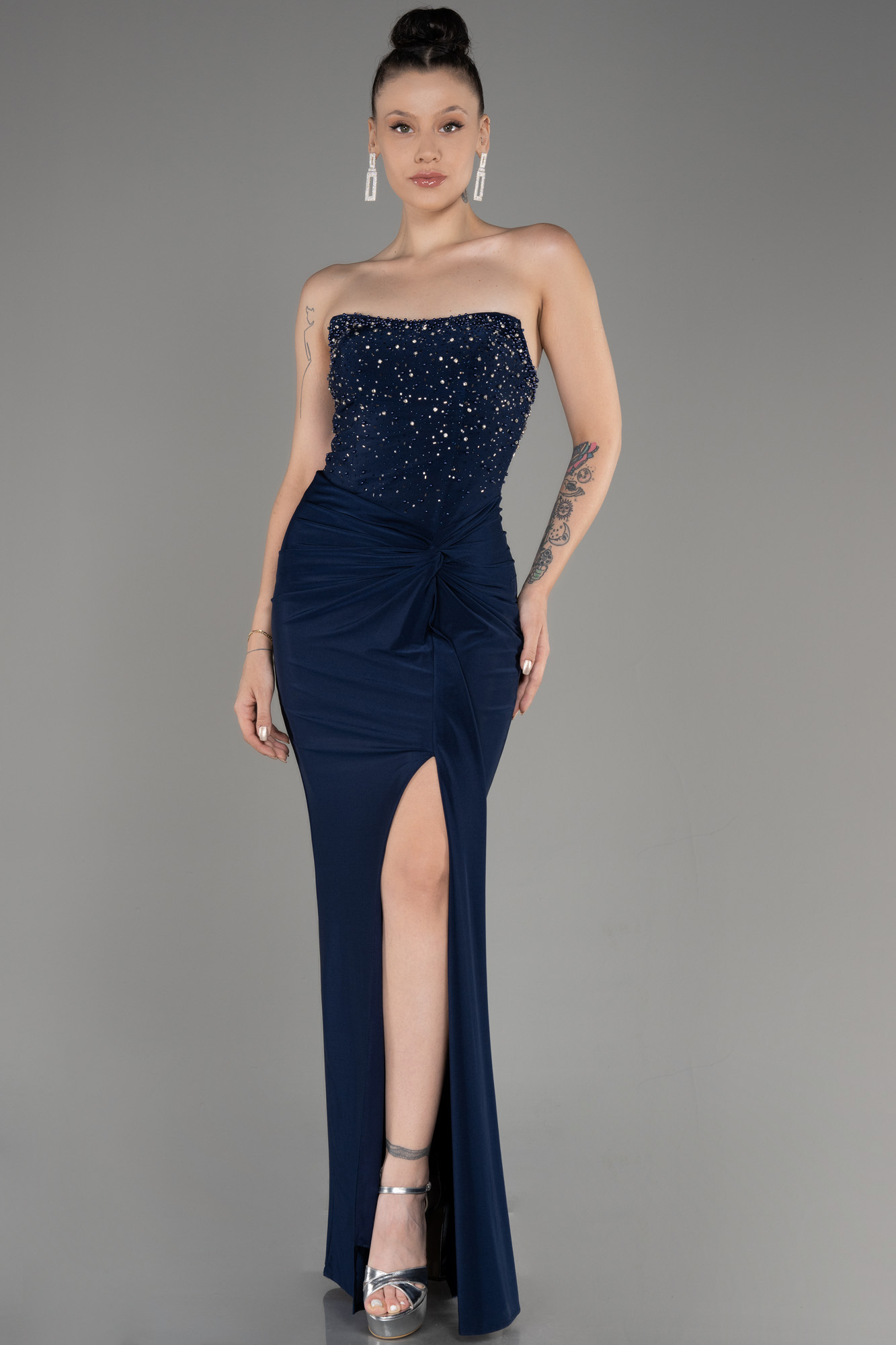 Navy Blue Strapless Slit Long Plus Size Evening Dress ABU4319 ...