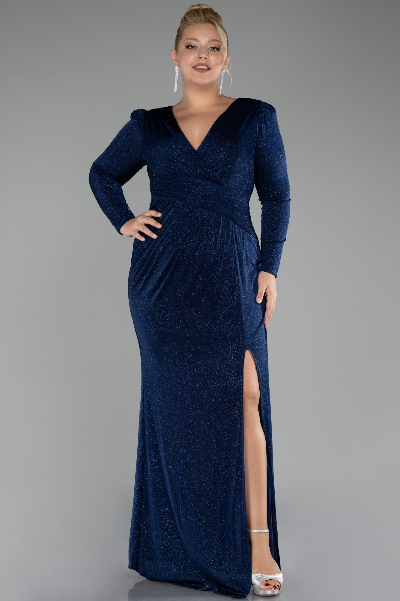 Navy Plus Size Diagonal Shoulder Evening Party Dress