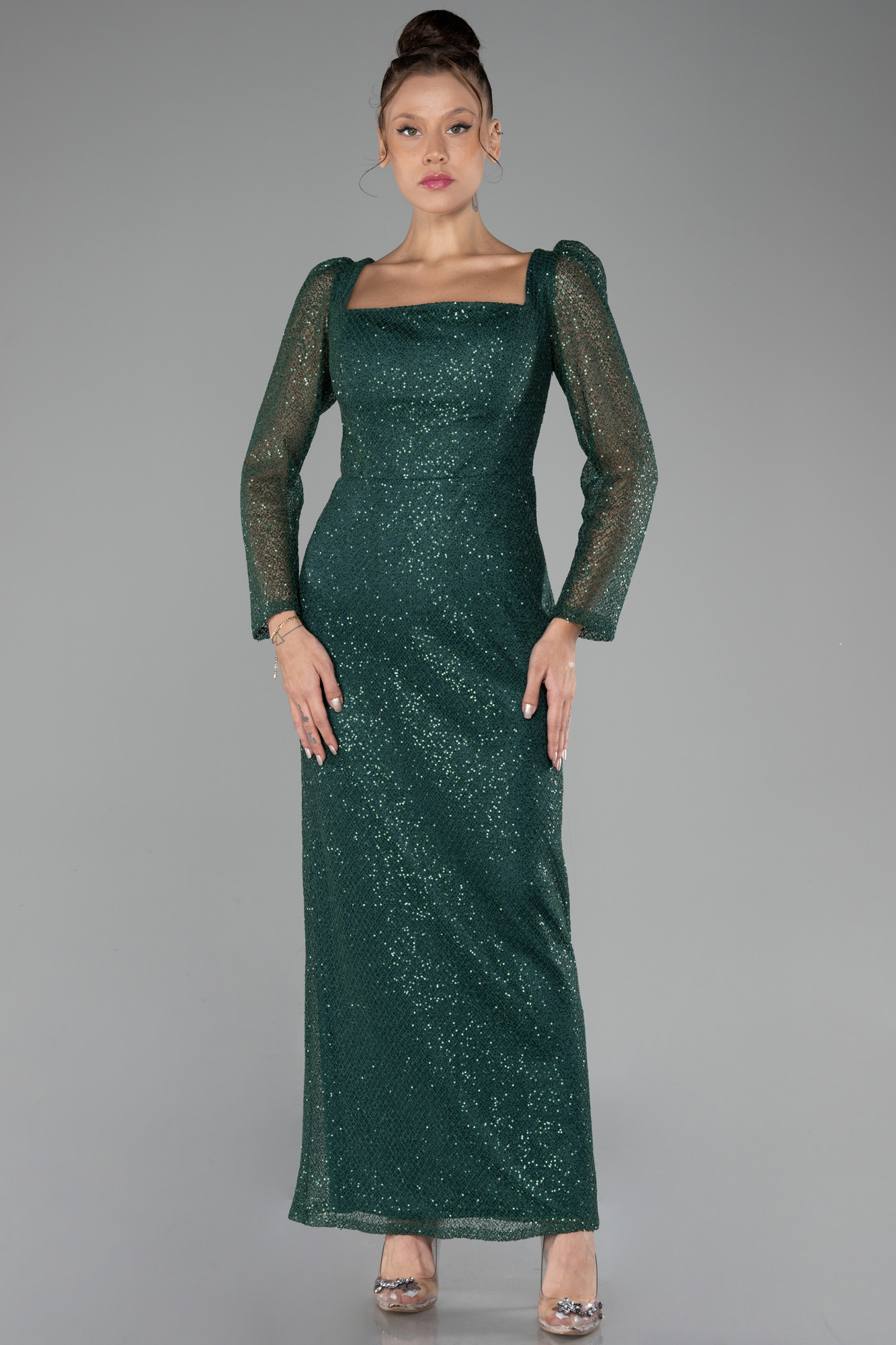Emerald Green Plus Size Sequined Starburst Scalloped Hem Midi Dress